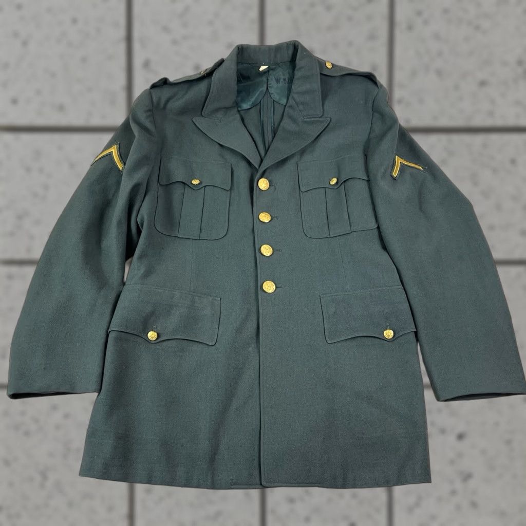 Vintage VINTAGE Military Blazer Army Green Wool 42 Regular Men Jacket Used Stains on Sleeves Size 42R - 1 Thumbnail