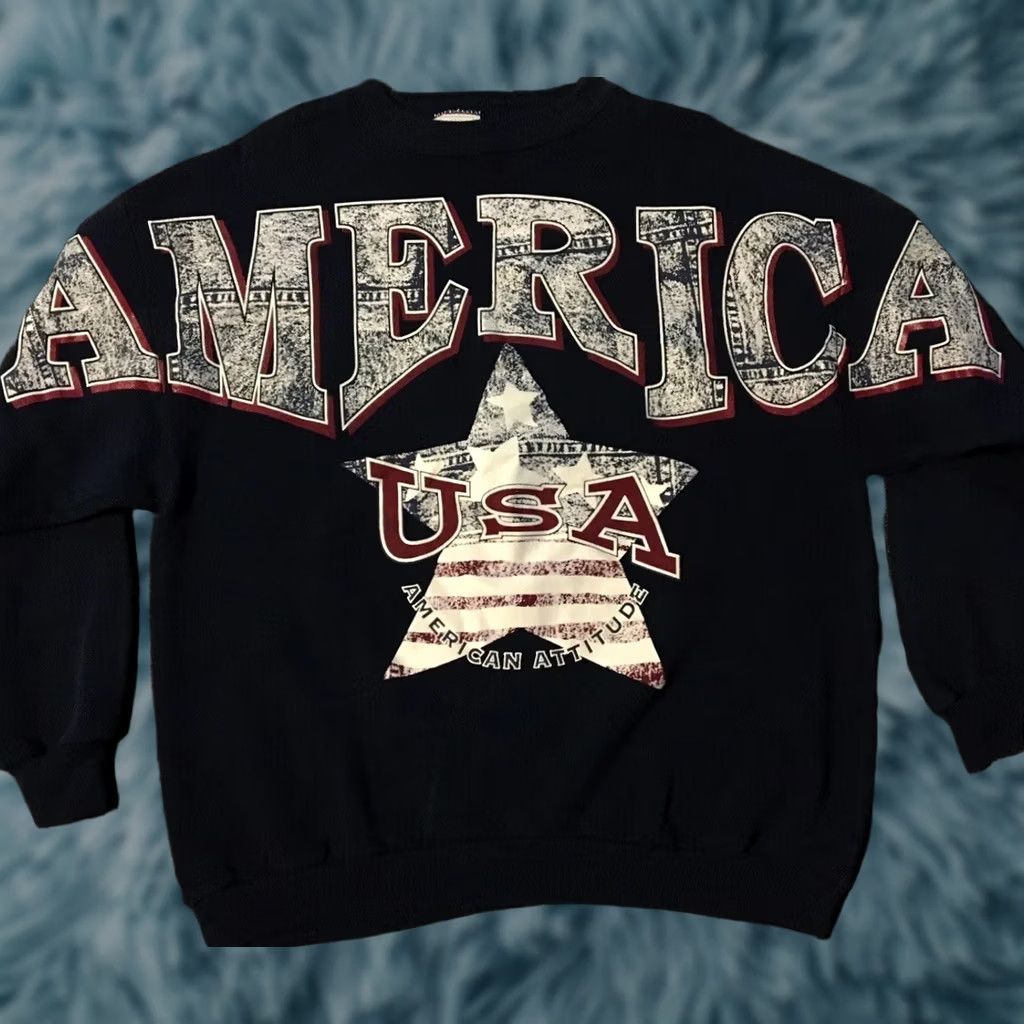 Vintage VINTAGE 90s America Attitude Faded Spellout Sweatshirt XL USA Biker Grunge Track All Over Print Navy Blue Mens XL Sweatshirt Size US XL / EU 56 / 4 - 1 Thumbnail