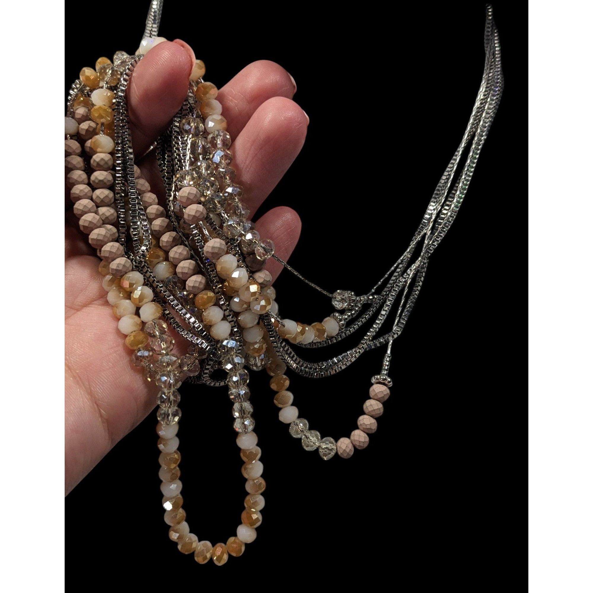 Vera Wang Vera Wang Multilayer Glass Beaded Silver Tone Chain Necklace Size ONE SIZE - 6 Thumbnail