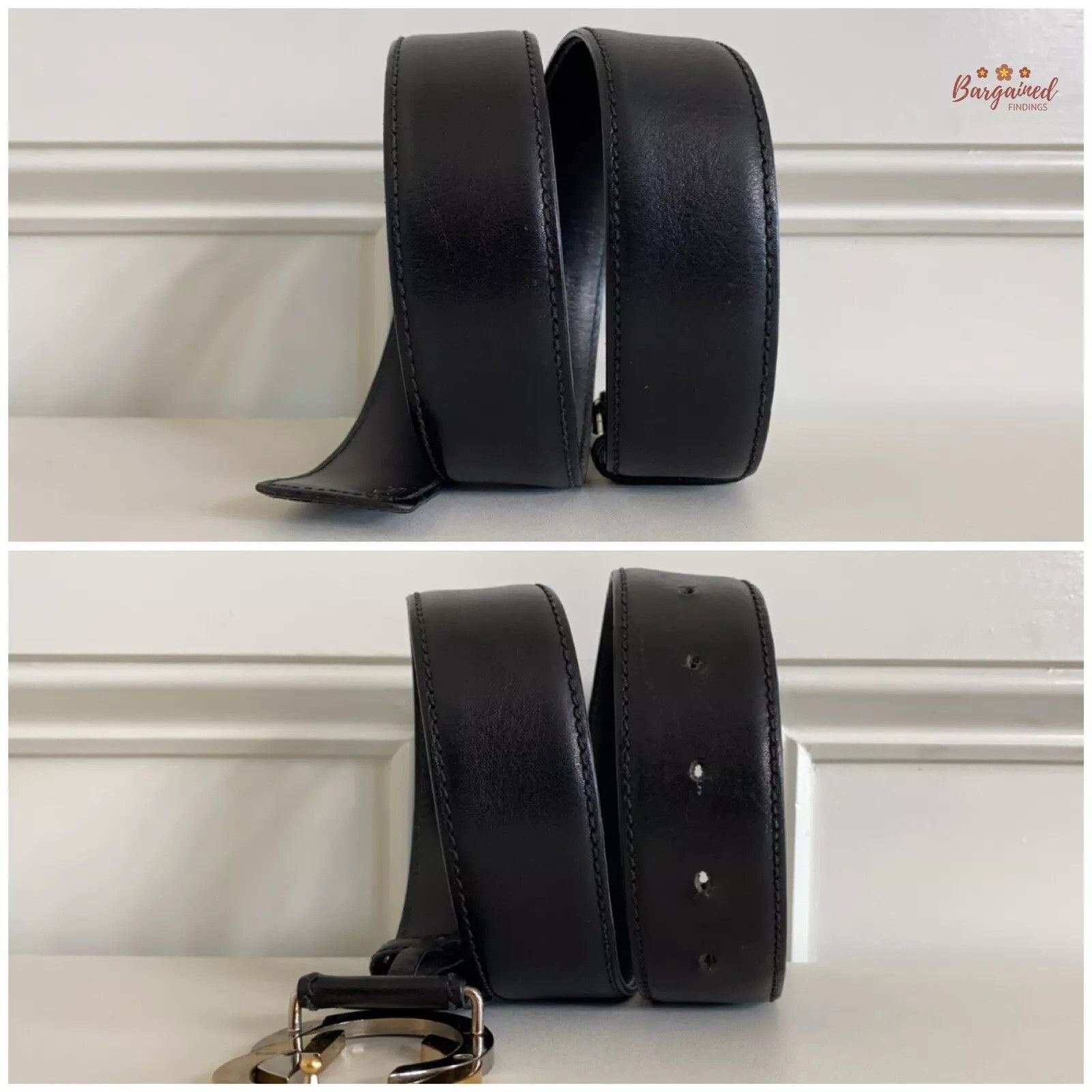 Gucci Gucci Black Leather Gold/Silver Interlocking G Buckle Belt Size 28 - 7 Thumbnail