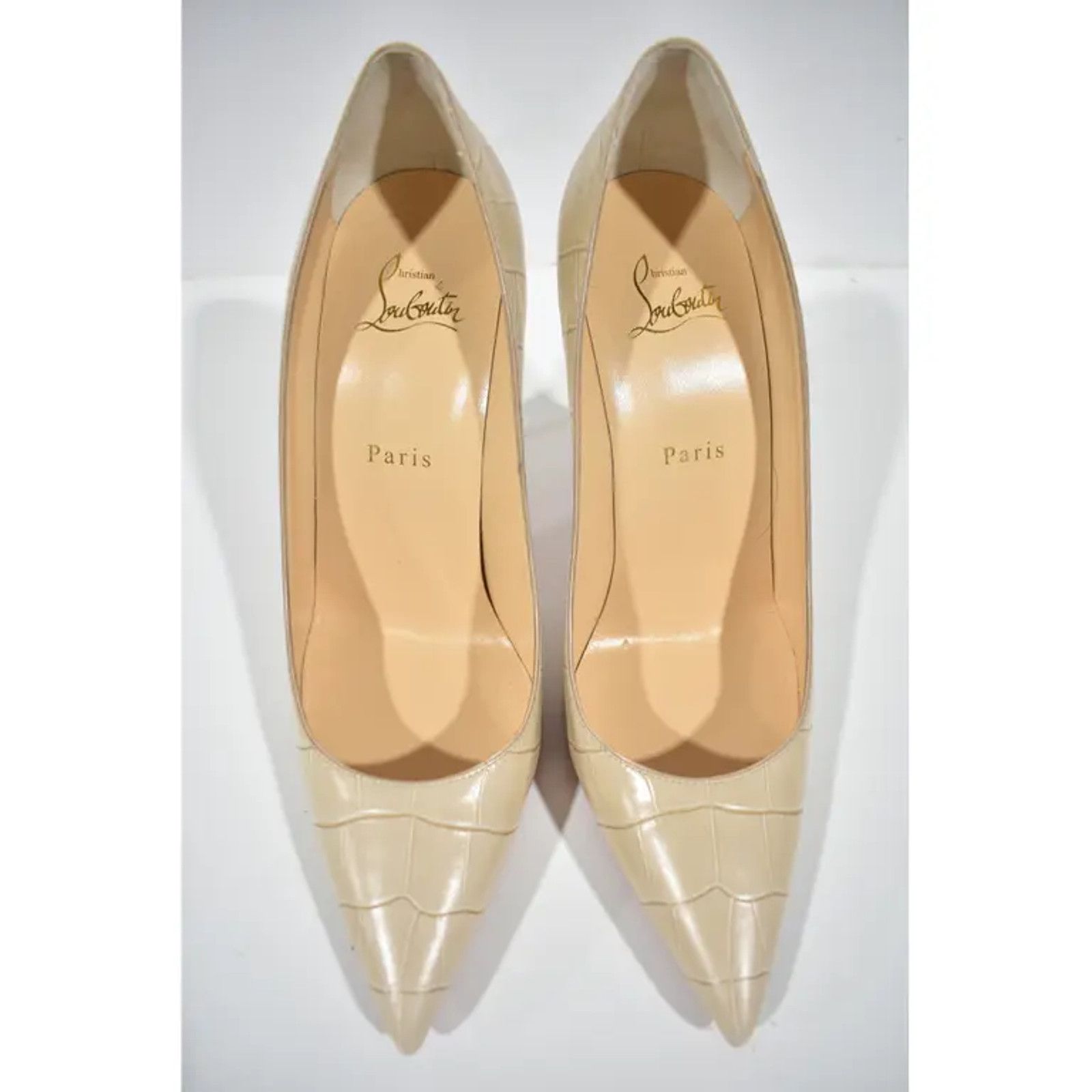 Christian Louboutin Kate 100 Nougat Nude Calf Ali Croc Pointed Toe Heel Pump 41 Size US 11 / IT 41 - 7 Thumbnail