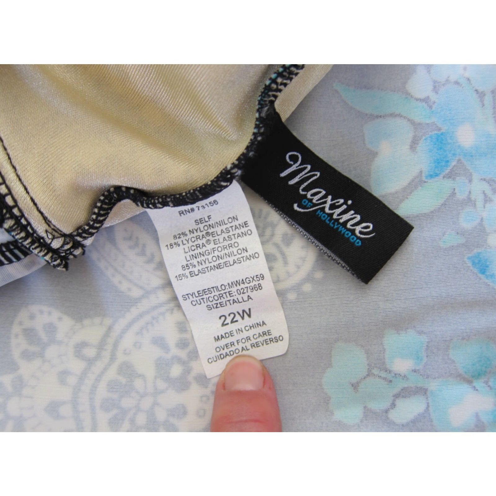 Vintage Maxine Of Hollywood Black Blue Floral Paisley Built In Bra Swim Tankini Top 22W Size 3XL / US 20-22 - 3 Thumbnail