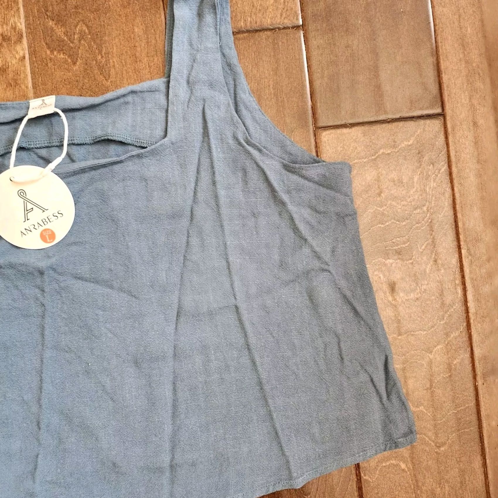 Vintage Anrebess Women's Tank Cropped Top - L Blue Linen Rayon Sleeveless Pullover NWT Casual Party/Cocktail Travel Size L / US 10 / IT 46 - 4 Thumbnail