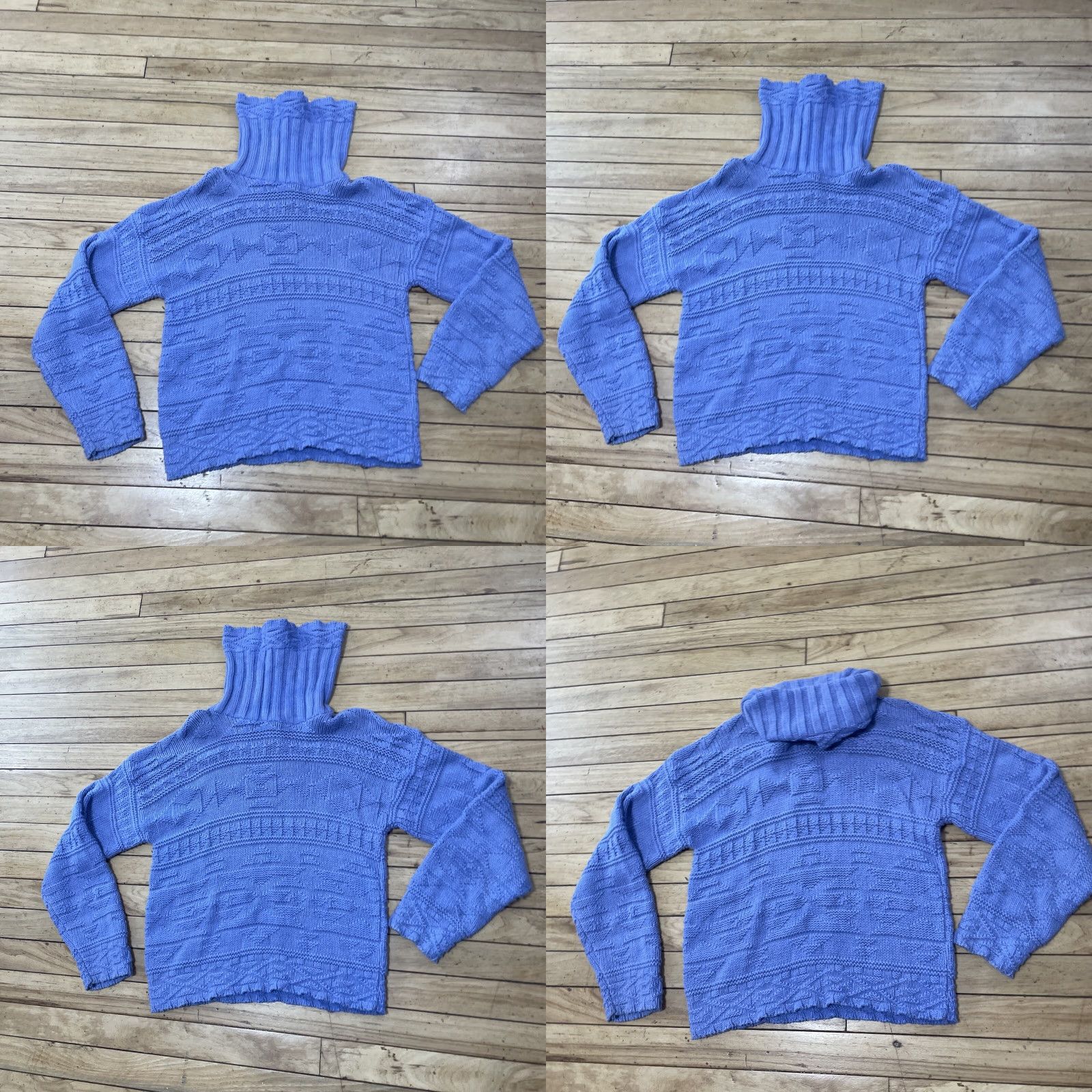 Vintage VINTAGE Turtleneck Sweater Women Small Blue Chunky-Knit Preppy Pullover Knit Modern Classic Decade 90s Womens Size S / US 4 / IT 40 - 10 Thumbnail