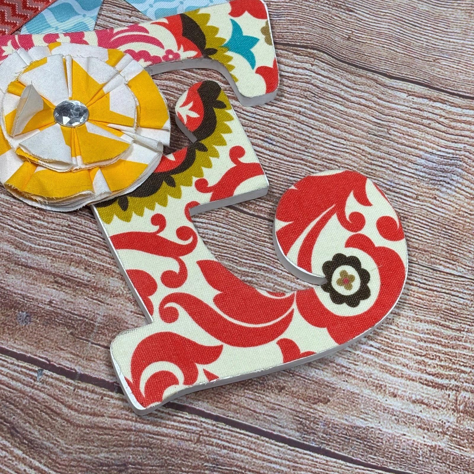 Other Colorful Fabric 'E' Wall Decor with Bow and Flower Accents Size ONE SIZE - 3 Thumbnail