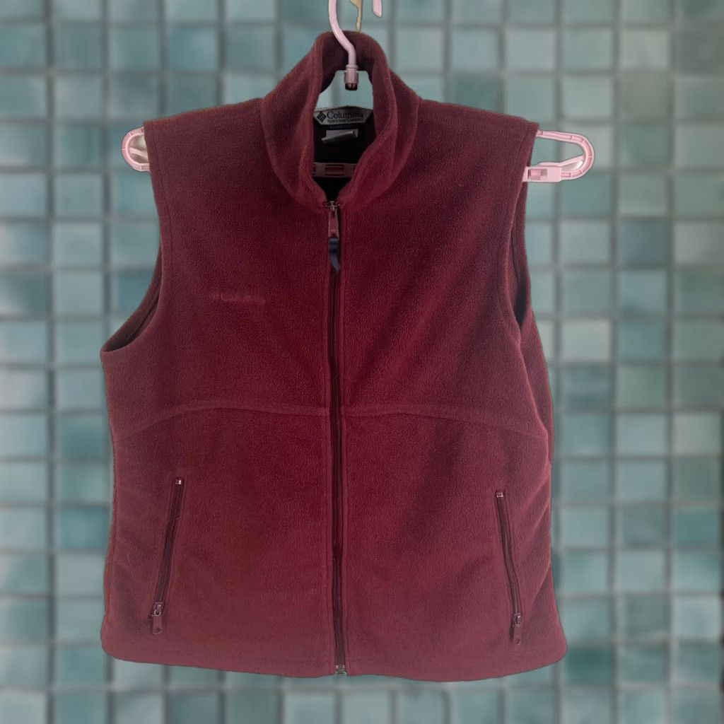 Vintage Columbia Sleeveless Fleece Vest Womens L Maroon Pockets Zip Embroidered Logo Jacket/Coat Mid-Length Vintage No Size L / US 10 / IT 46 - 1 Thumbnail