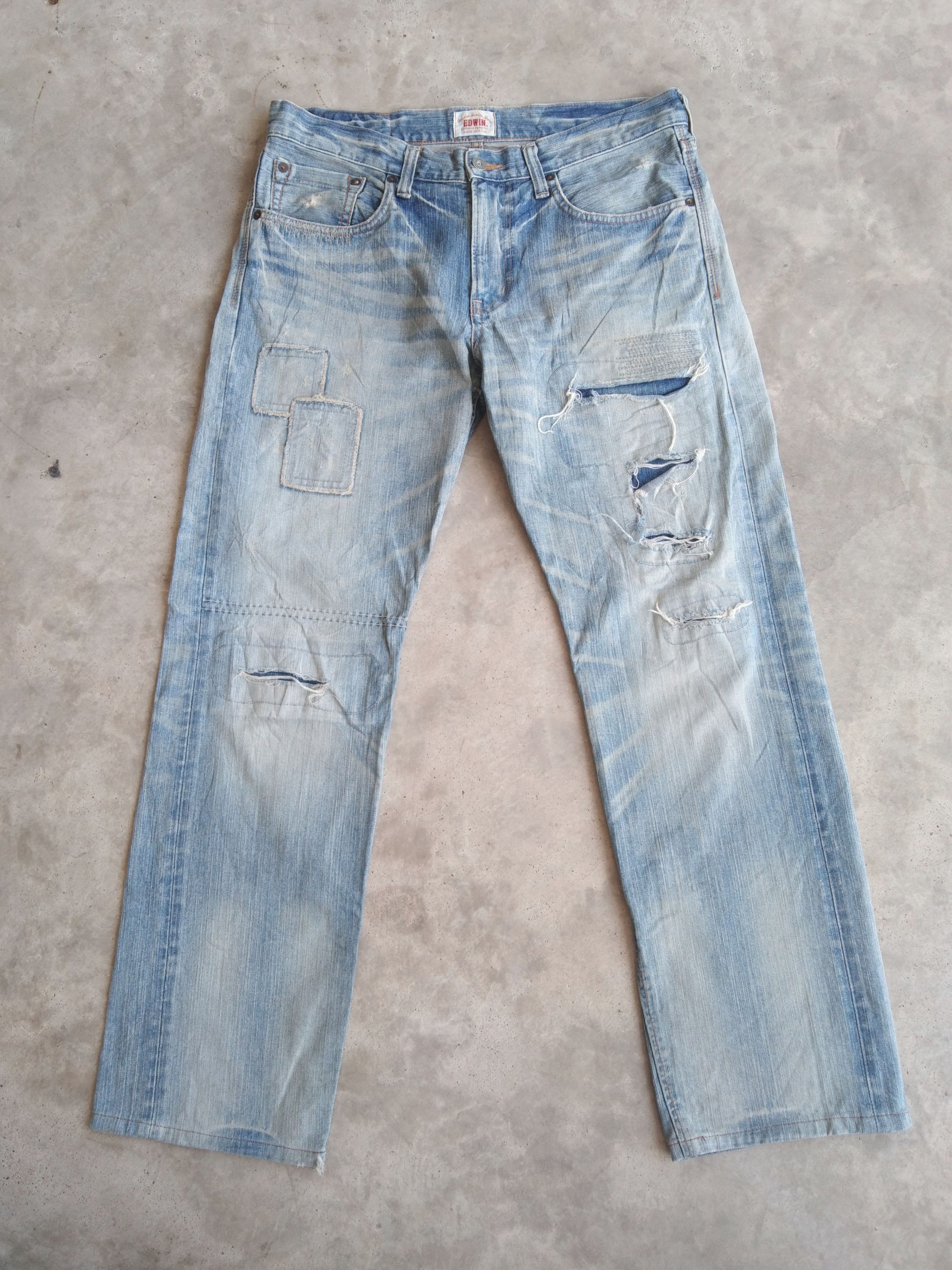 Edwin Vintage Japanese Brand Edwin Distressed Jeans 34x32 Size US 34 / EU 50 - 1 Thumbnail