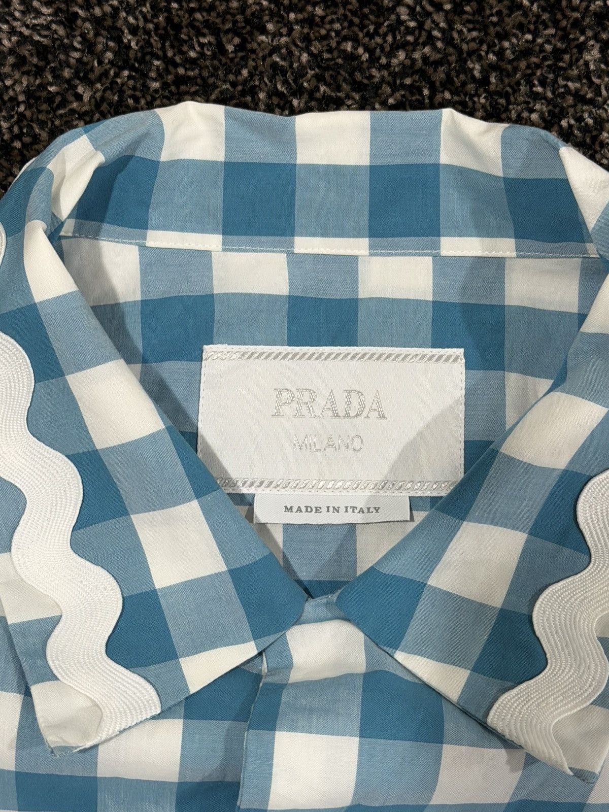 Prada PRADA x Raf SS23 Gingham Blue Plaid Stripe Button Logo Shirt Size US XL / EU 56 / 4 - 9 Thumbnail