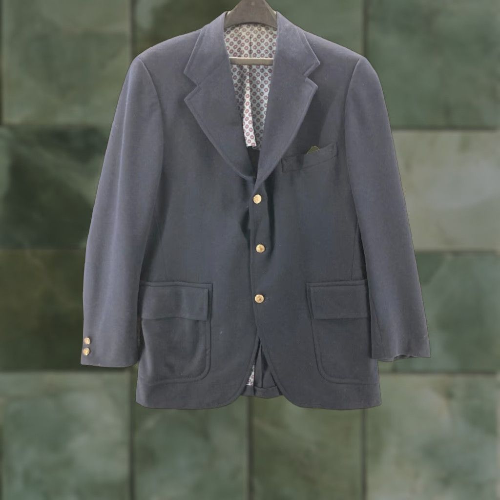 Vintage Vintage Country Squire Men’s Blazer Jacket Long 40 Navy Solid 3-Button Fall Winter Summer Spring Size 40R - 1 Thumbnail