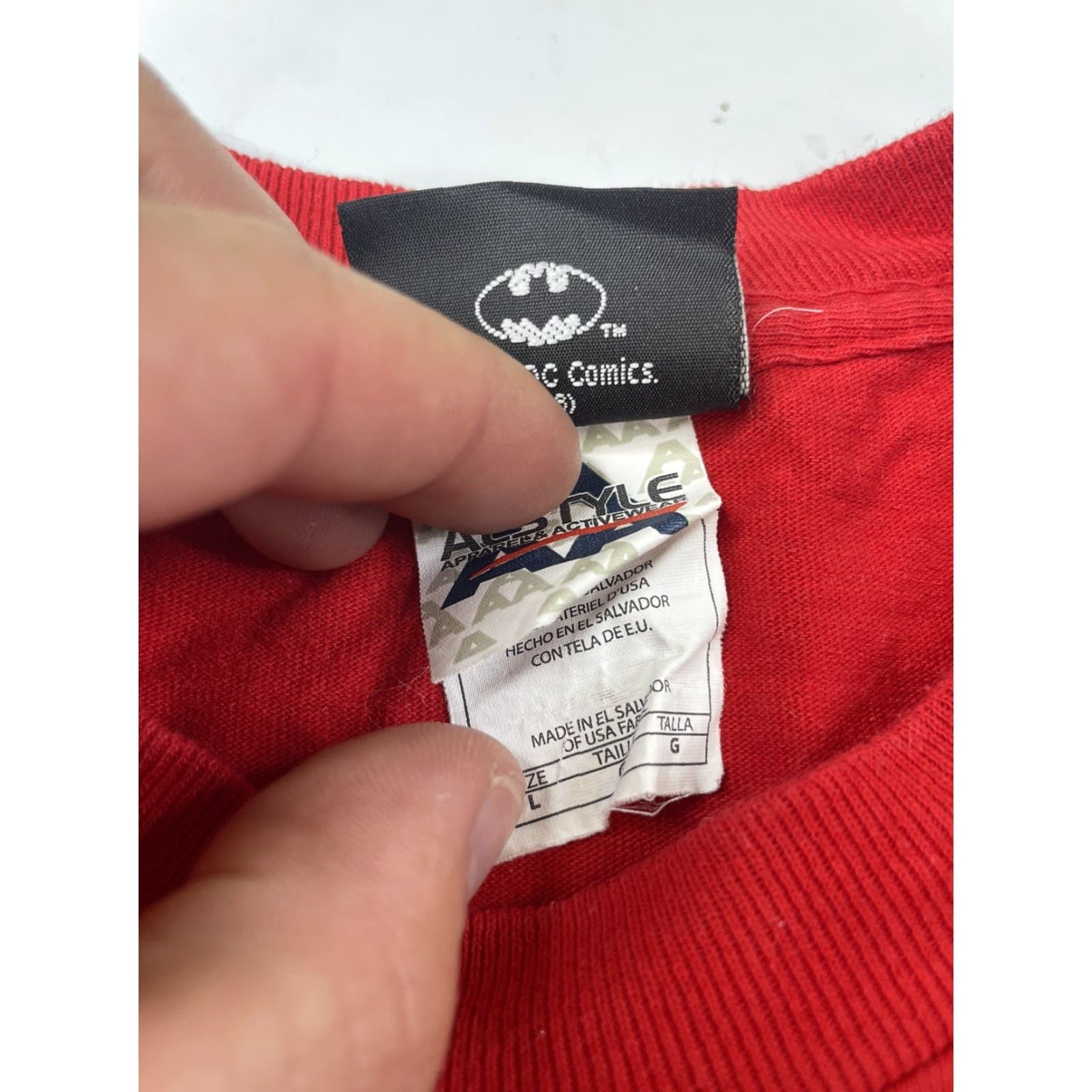 Vintage VINTAGE Batman The Dark Knight Movie Promo Shirt Joker Heath Ledger L Red Men T-Shirt Banner: Batman 2008 Size US L / EU 52-54 / 3 - 5 Thumbnail