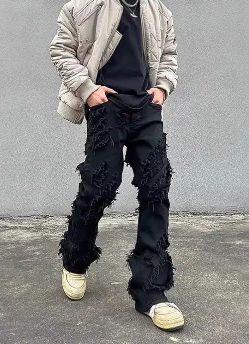 Japanese Brand Mitsui x Juri High street black raw edge ripped jeans Size US 30 / EU 46 - 2 Thumbnail