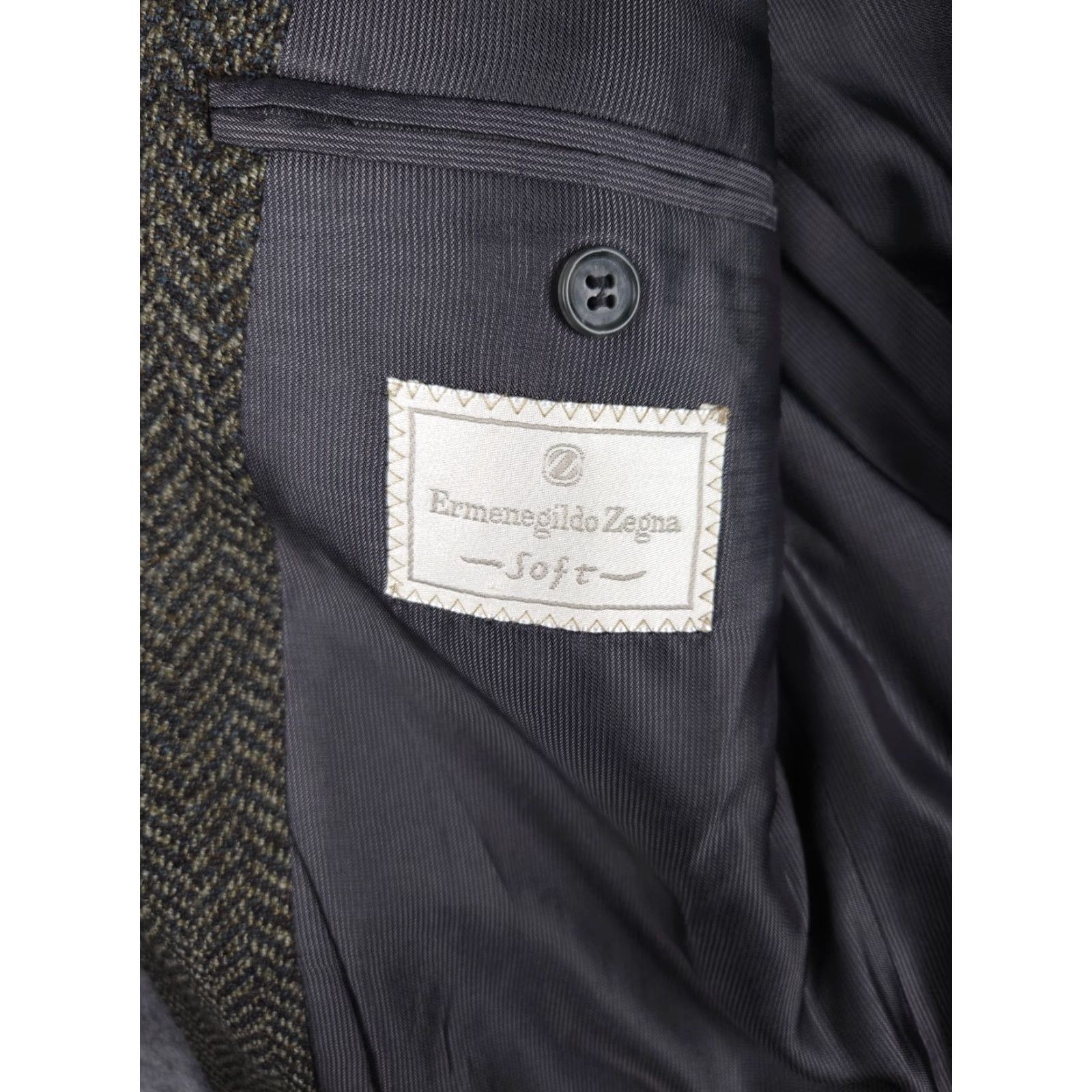 Ermenegildo Zegna Ermenegildo Zegna Blazer Jacket Men 54 Gray Three-Button Wool Peak Lapel Geometric Chevron Pattern Regular Jacket Coat Size 54R - 5 Thumbnail