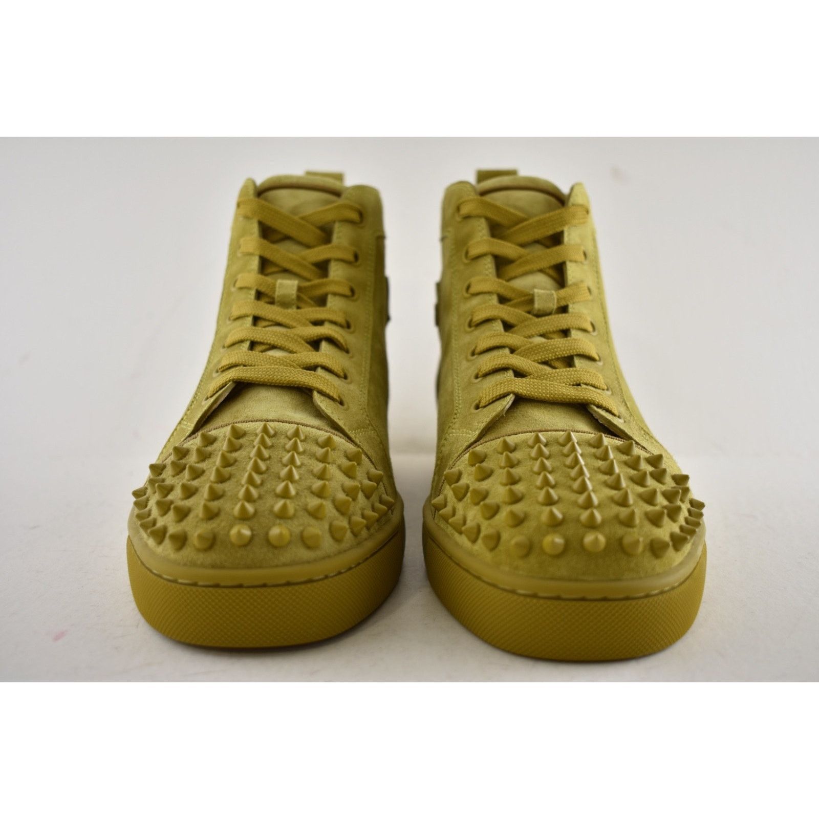 Christian Louboutin Lou Spikes Flat Yellow Green Suede High Top Sneaker 44 11 Size US 11 / EU 44 - 6 Thumbnail
