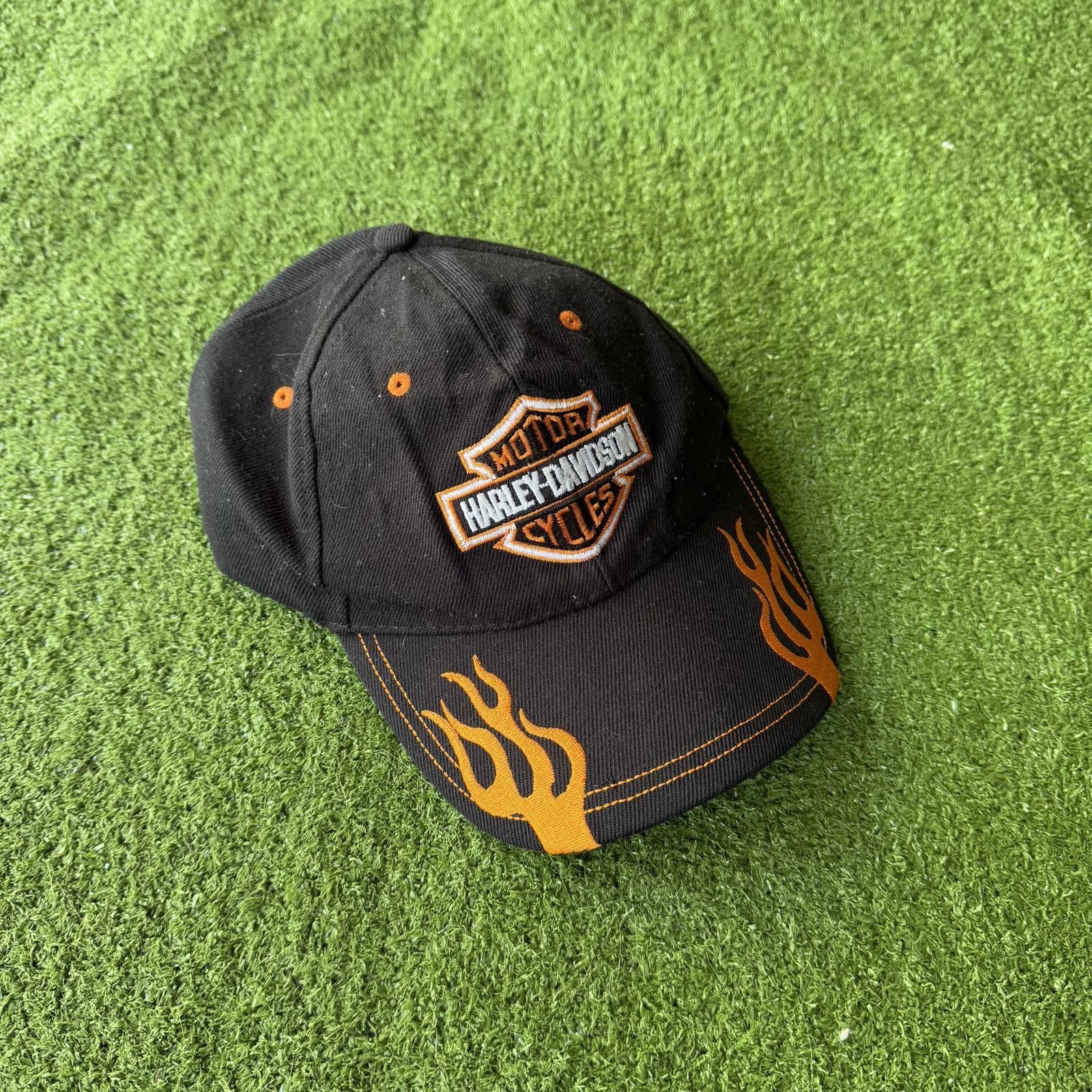 ビンテージ Harley Davidson キャップ フレイムス 炎 USA製 Harley-Davidson Motorcycles Flame Hat/Cap Embroidered Buckle