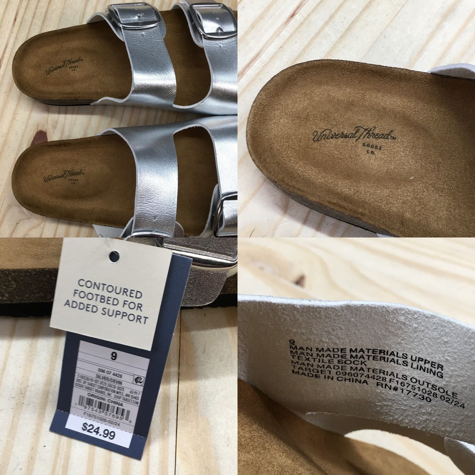 Vintage Universal Thread Sandal Womens 9 Silver Devin Open Toe Cork Faux Leather NEW Slip-On Comfort Slide Casual Shoes Womens Size US 9 / IT 39 - 8 Thumbnail