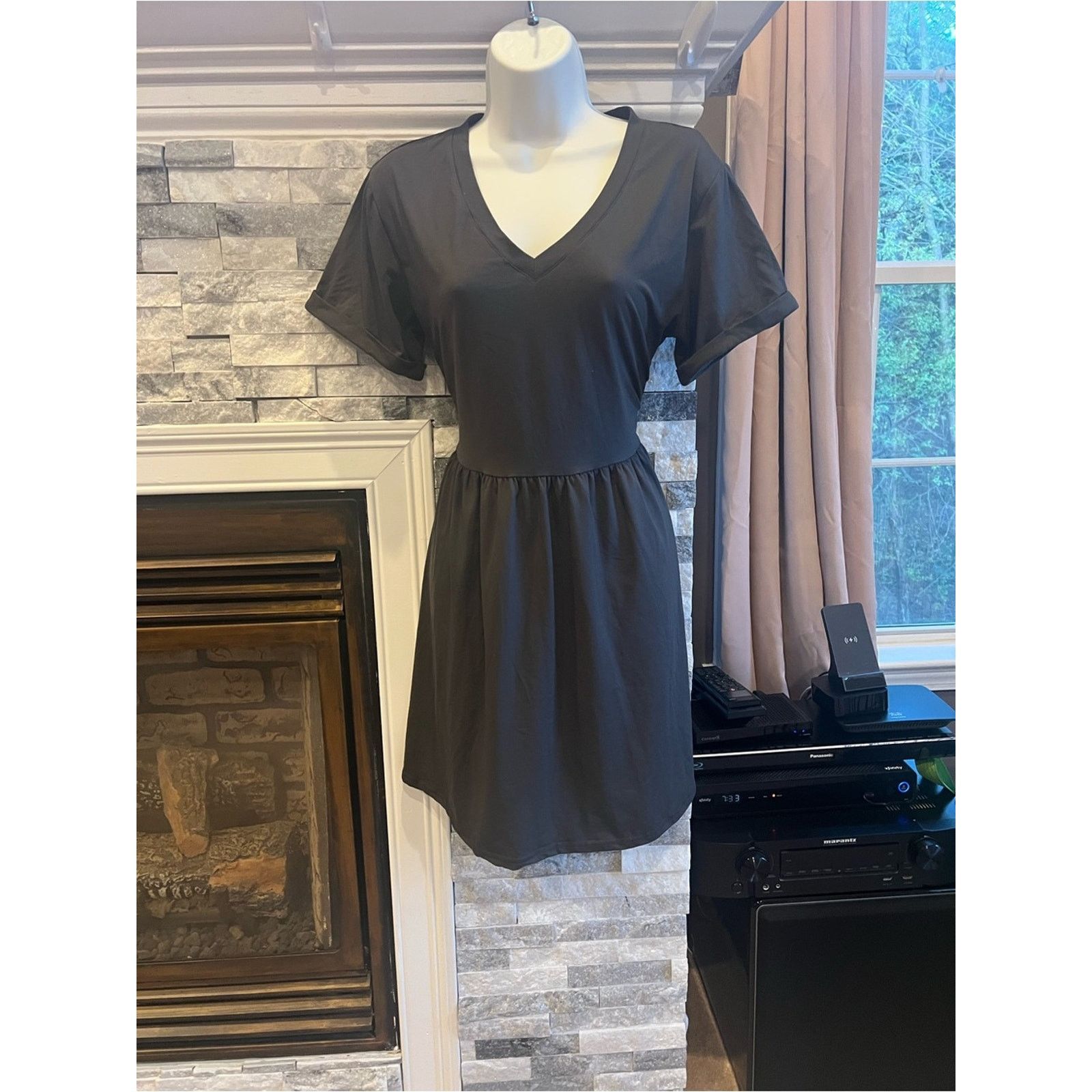 & Other Stories Women’s V-Neck Fit & Flare Dress – Dark Gray – Size M – NWOT Size M / US 6-8 / IT 42-44 - 5 Thumbnail