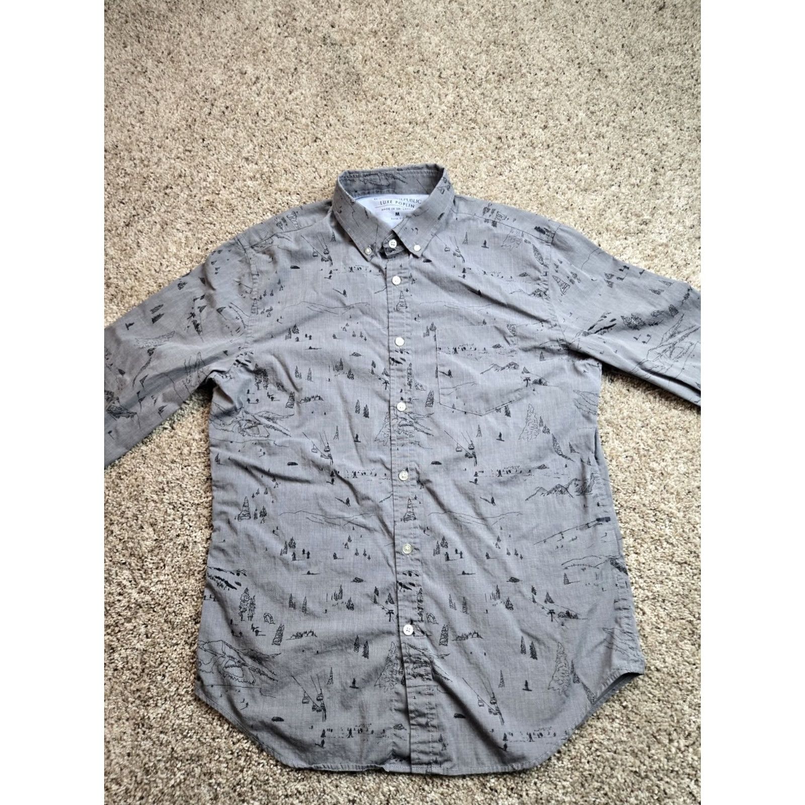 Banana Republic Banana Republic Shirt Medium Gray Ski Print Luxe Poplin Slim Fit Long Sleeve Button-Down Collared Men Regular Size M Size US M / EU 48-50 / 2 - 3 Thumbnail