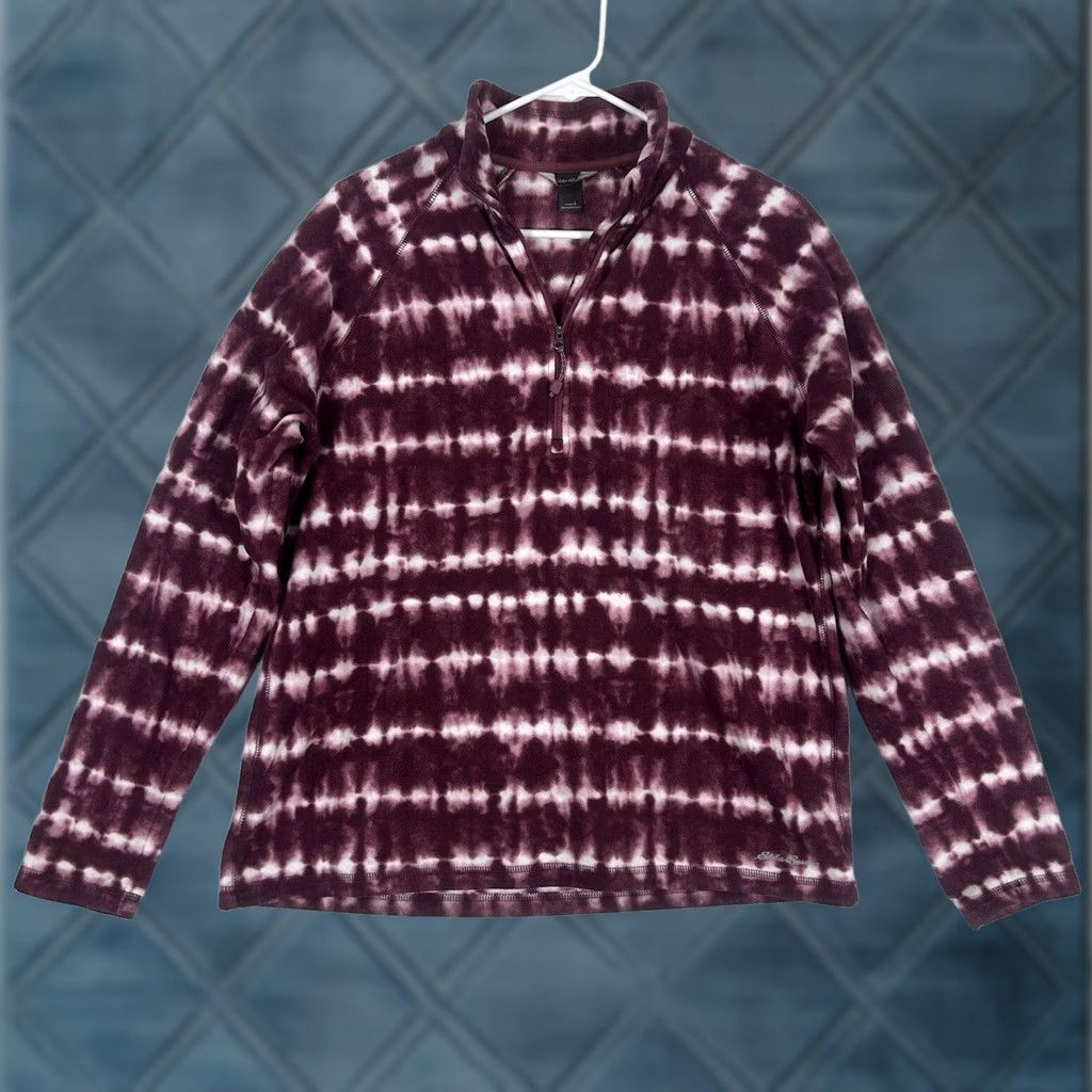 Eddie Bauer Eddie Bauer Sweater Womens Large Red Tie Dye Striped Fleece 1/4 Zip Pullover Top Size L / US 10 / IT 46 - 1 Thumbnail