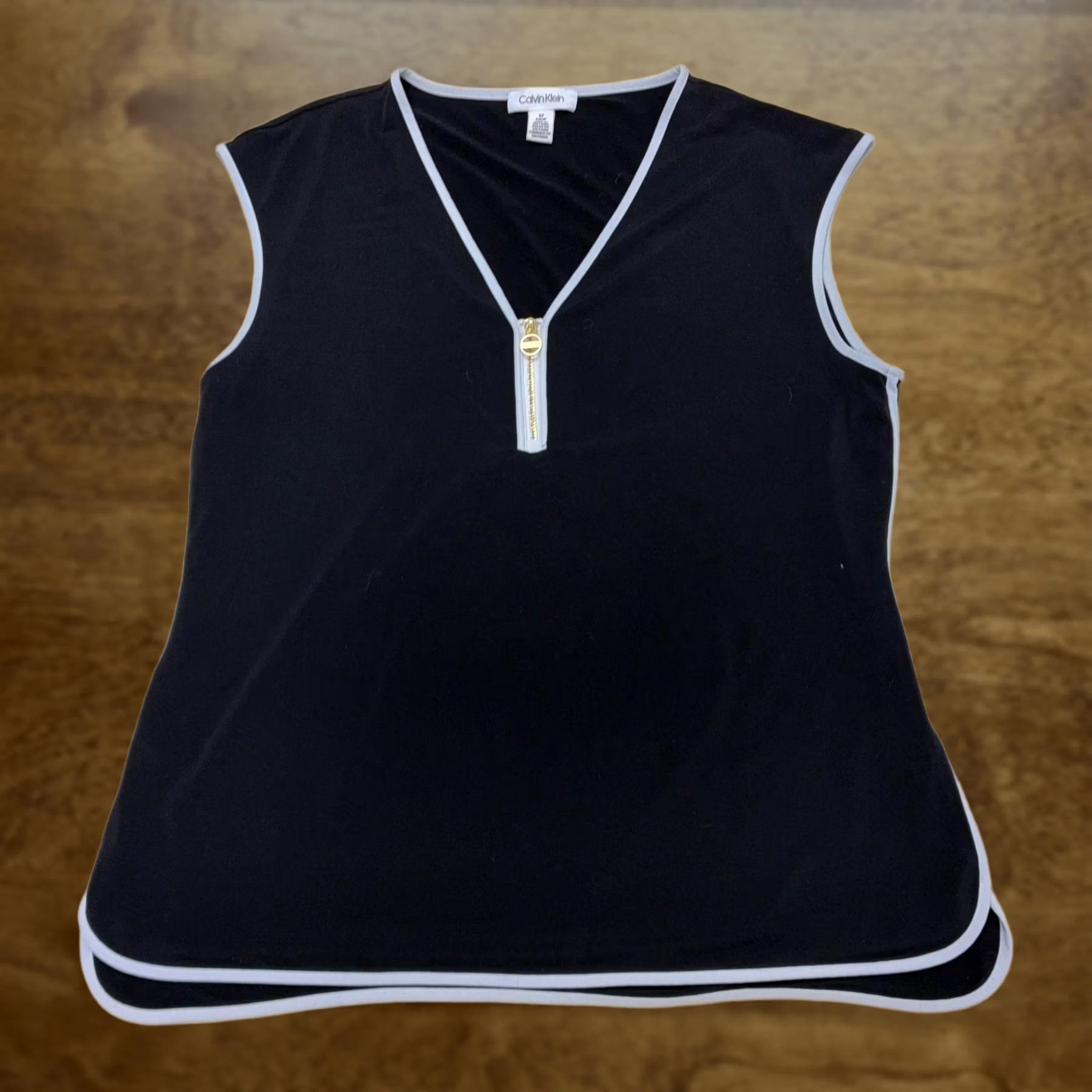 Calvin Klein Calvin Klein Tank Top Womens Small Black V Neck Zip Trim Sleeveless Stretch Size S / US 4 / IT 40 - 1 Thumbnail
