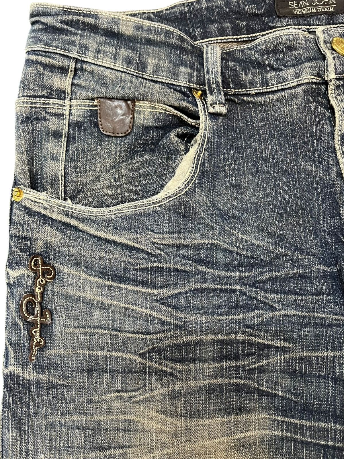 14th Addiction × Sean John Sean John Mudwash Embroidery Trompe L’oeil Denim Size US 33 - 6 Thumbnail