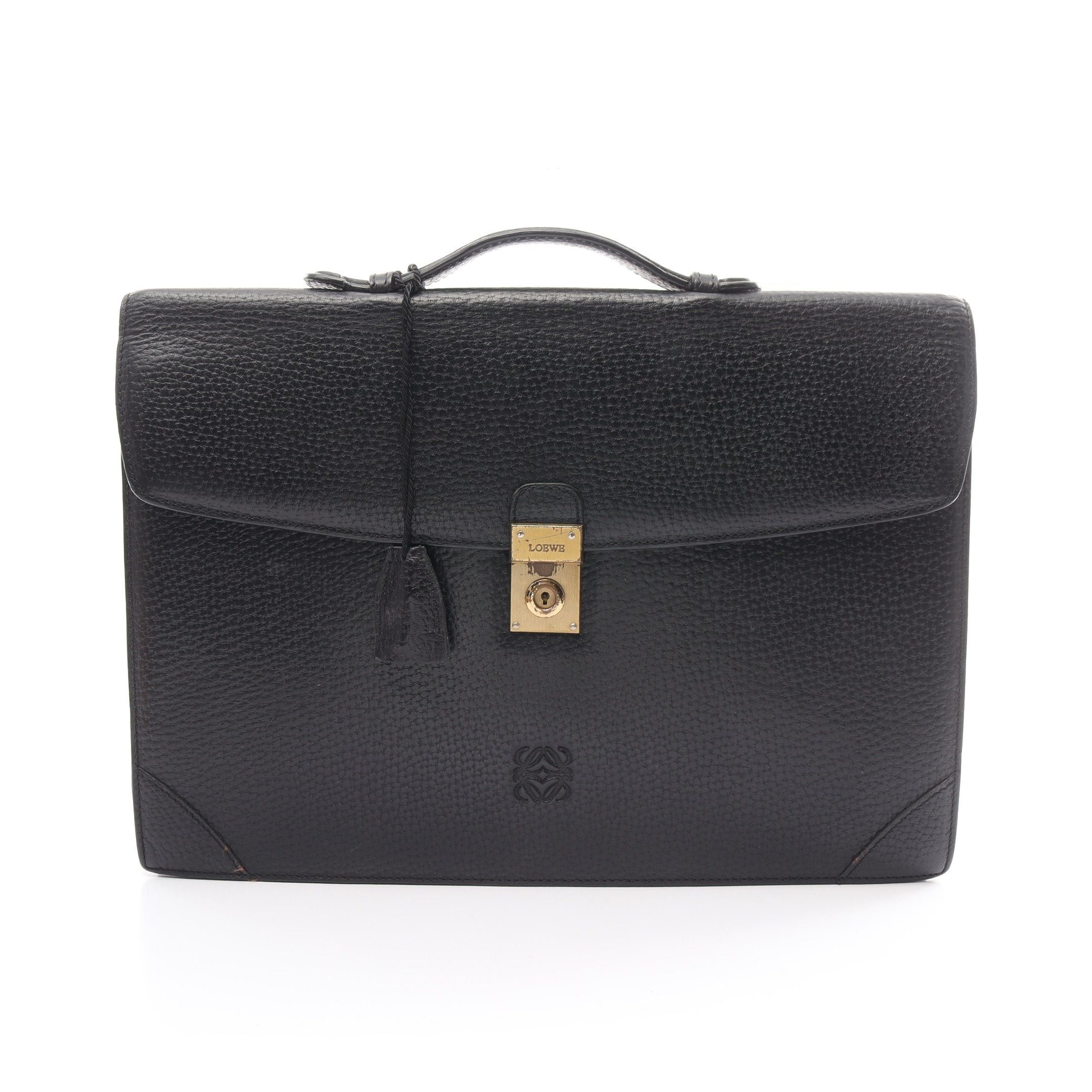 image of Loewe Anagram Briefcase Business Bag Leather Black, Men's