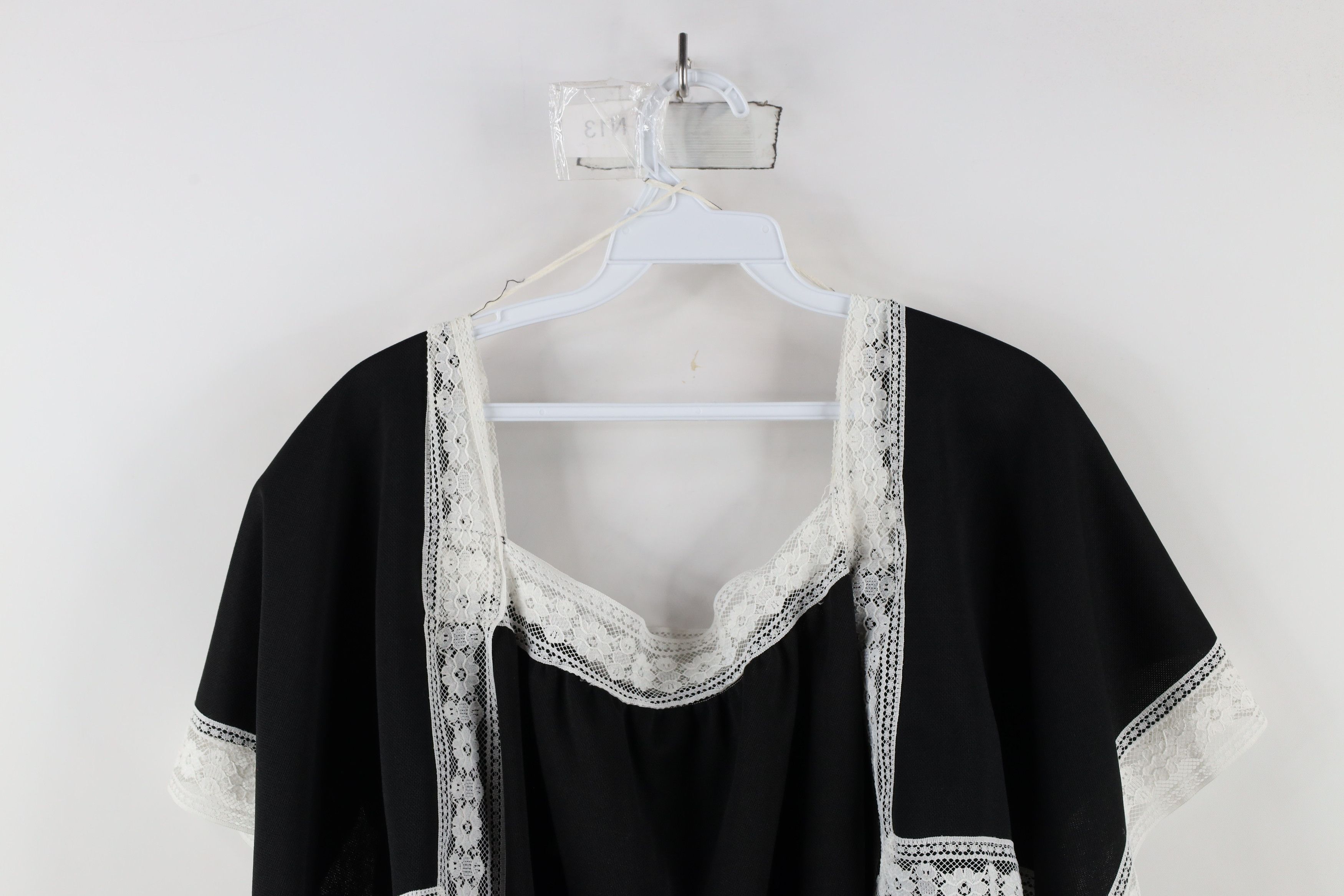 Vintage Vintage 70s Boho Chic Baby Doll Blouse Top Black Polyester Size XL / US 12-14 / IT 48-50 - 9 Thumbnail