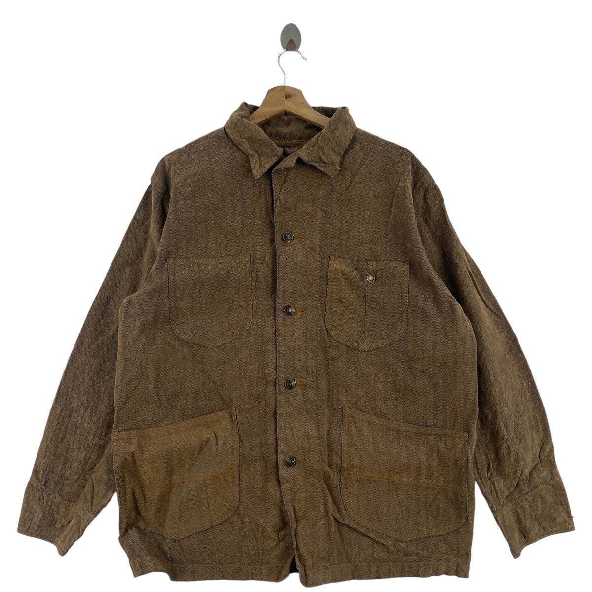 US NAVAL Military Garment Multi Pocket Button Up Brown Coat
