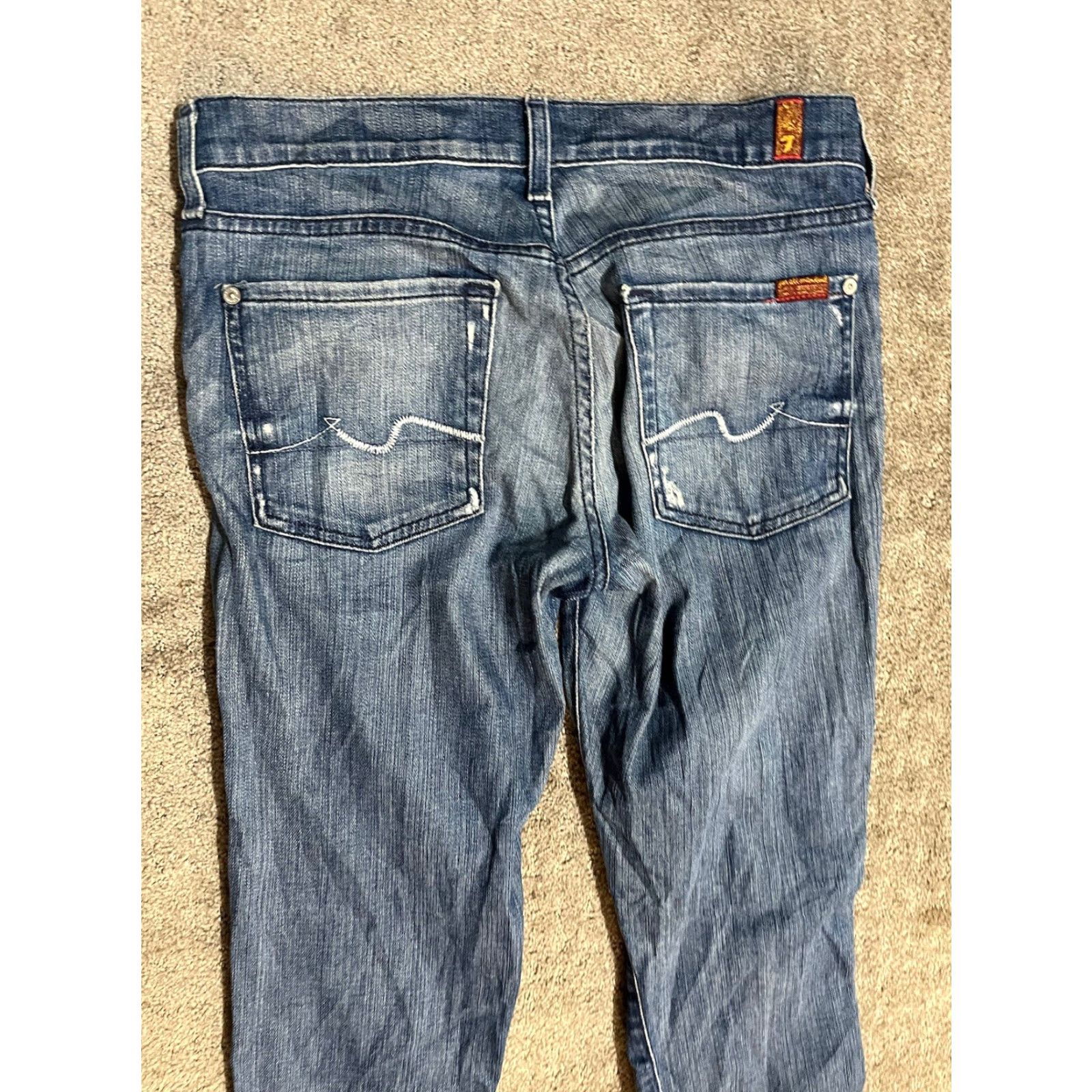 7 For All Mankind 7 for all mankind Roxanne Cropped Skinny 28x25 Blue Wash Distressed Women's Size ONE SIZE - 2 Thumbnail