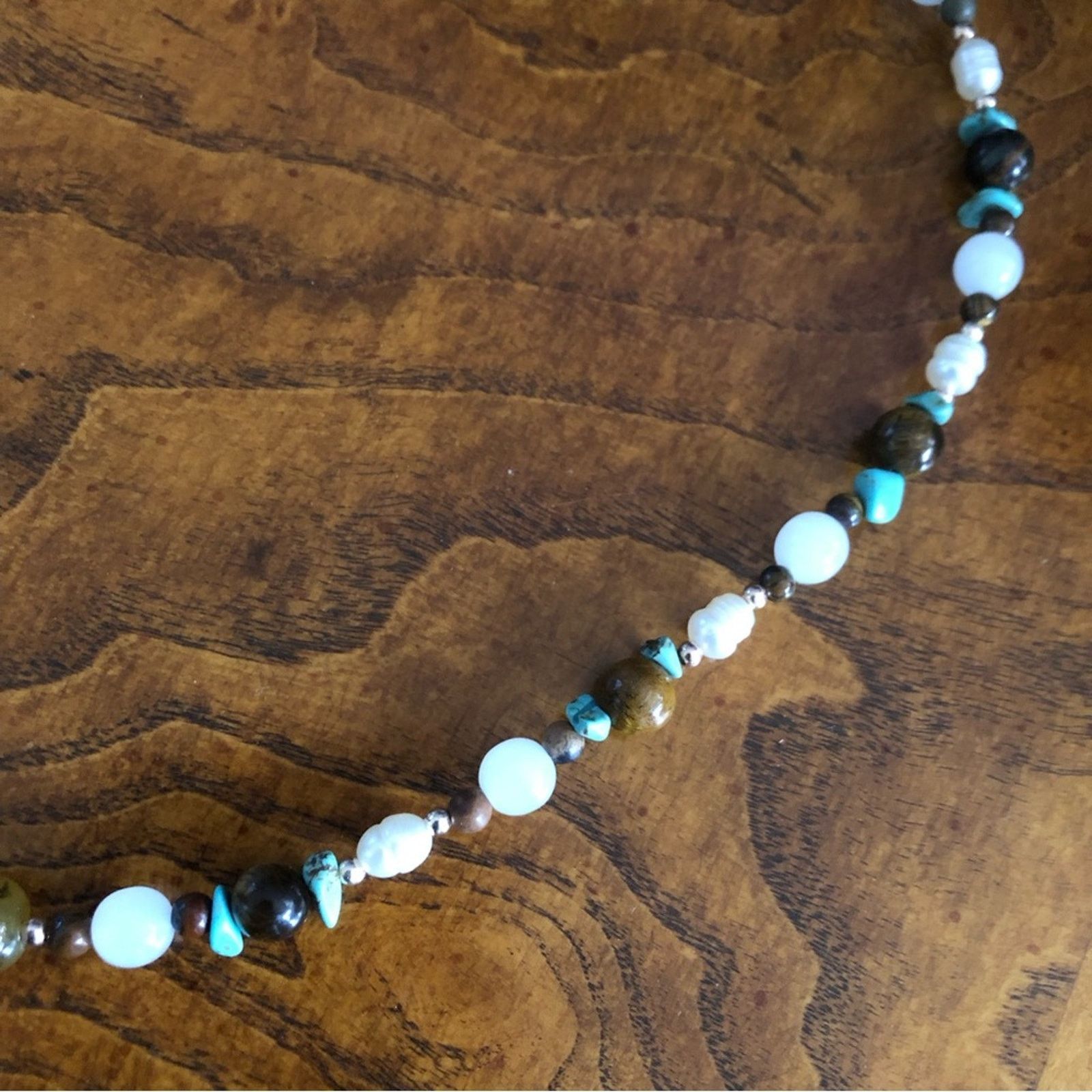 Handmade Handcrafted howlite jasper tiger eye pearl necklace Size ONE SIZE - 9 Thumbnail