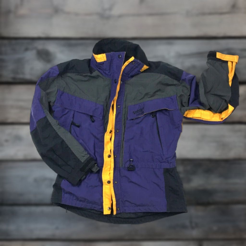 Etro VINTAGE Solstice Microshed Ski Jacket Women's M Purple Yellow Nylon Zip 90s Style Parka Mens? Women? Size M / US 6-8 / IT 42-44 - 1 Thumbnail