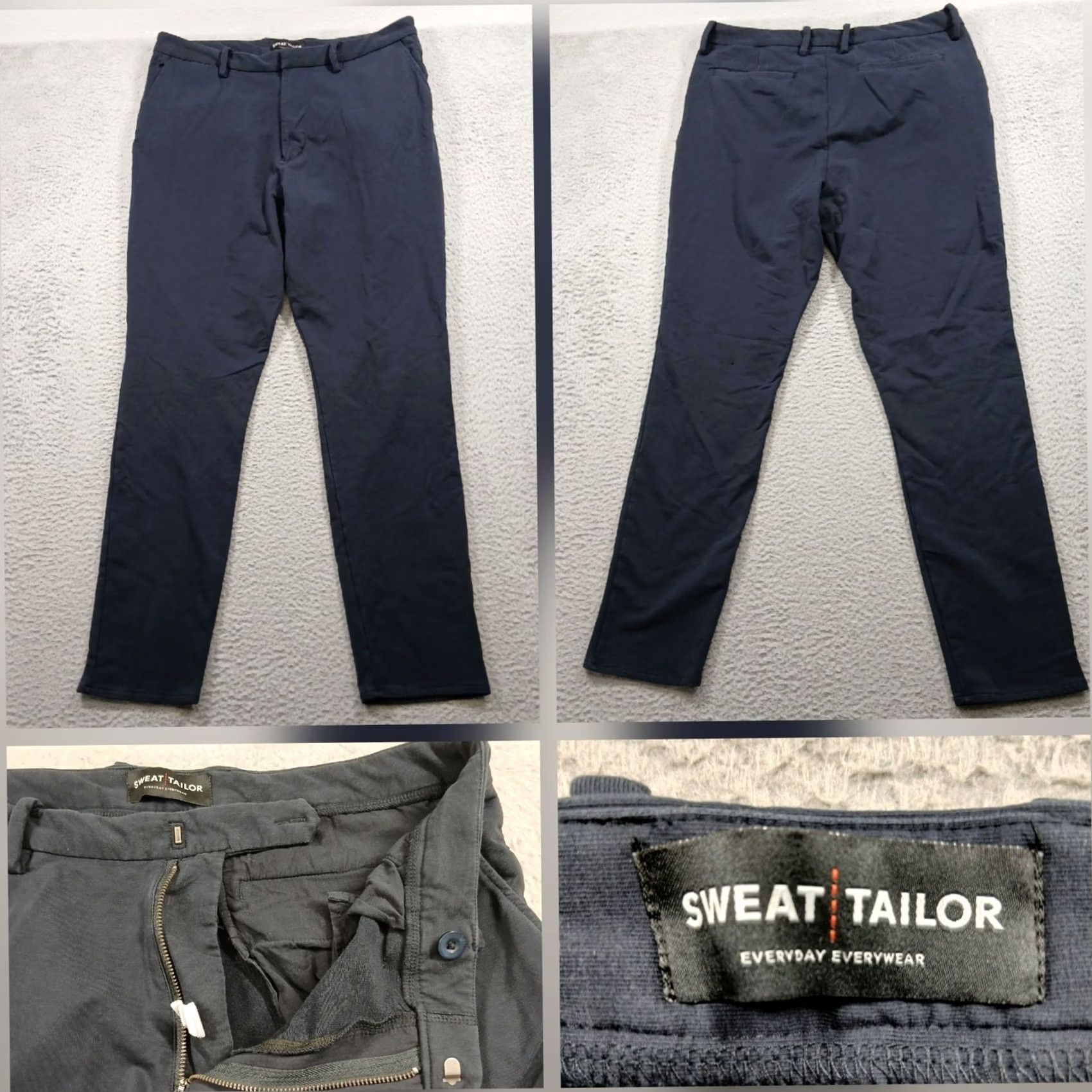 Vintage Sweat Tailor Everyday Everywear Pants Men 36x32 Chino Slim Straight Navy Blue Stretch Cotton Blend Five-Pocket Size US 36 / EU 52 - 2 Thumbnail
