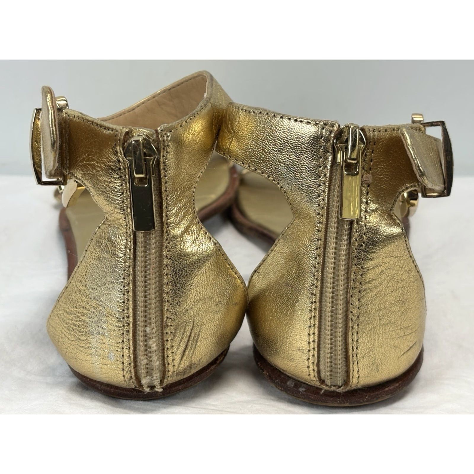 Banana Republic BANANA REPUBLIC Gold Leather Sandals Sz 9.5 Women’s Ankle Strap Flats Size US 10 / IT 40 - 4 Thumbnail
