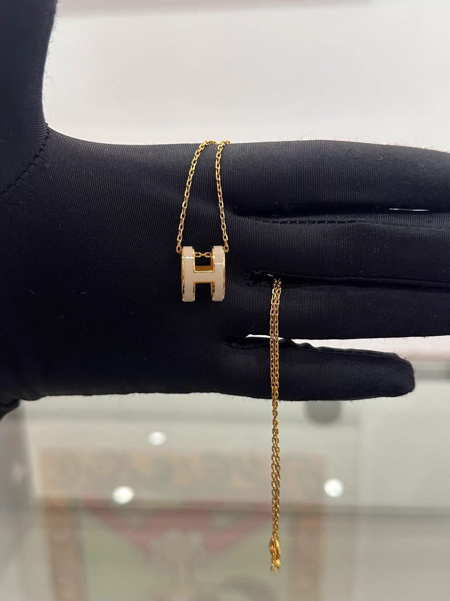 Hermes Hermès Pop H Taupe Enamel LH Rose Gold Necklace Size ONE SIZE - 3 Thumbnail
