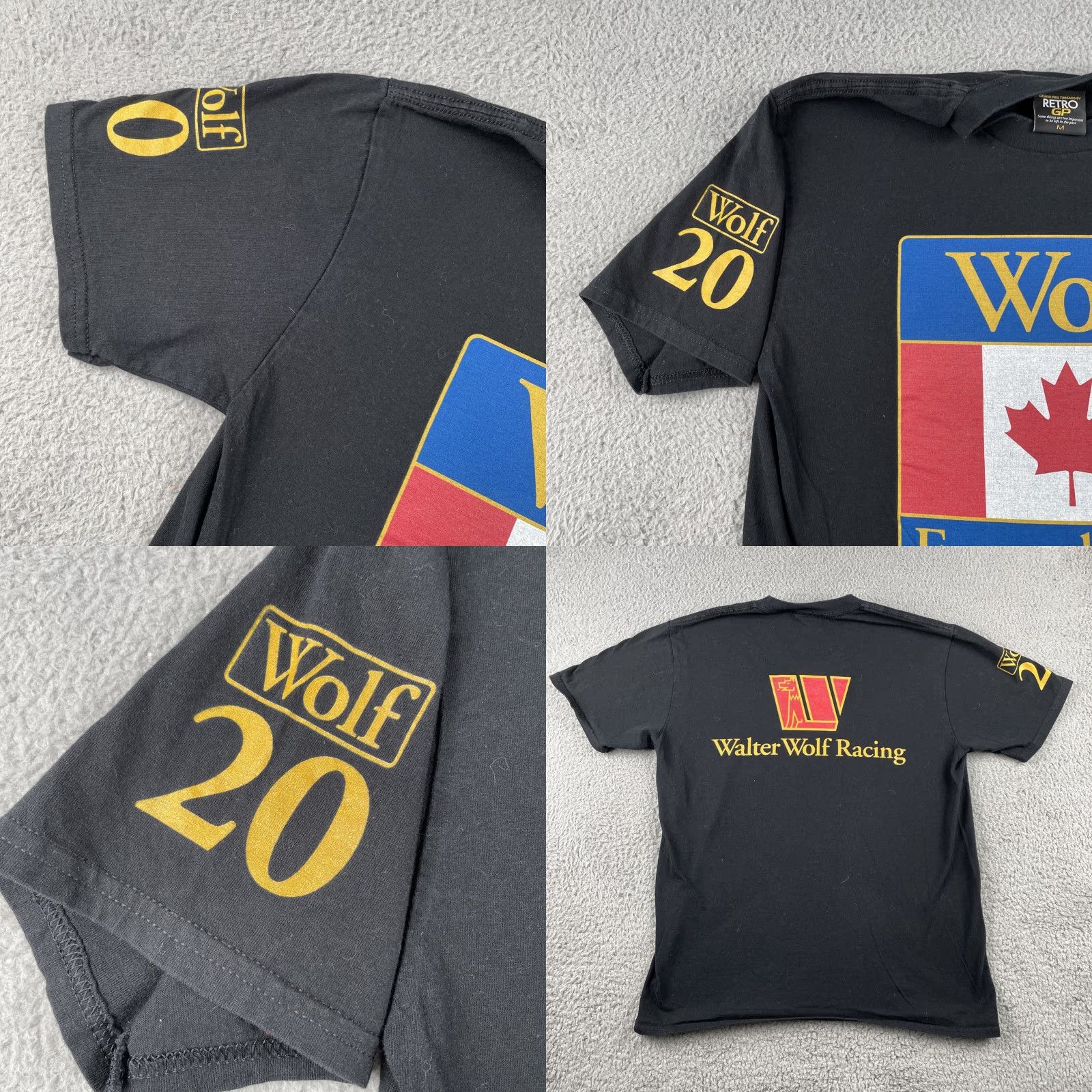 Vintage VINTAGE Retro GP Walter Wolf Racing Formula One #20 Canada Black T-Shirt Mens Medium 100% Cotton Crew Neck Grey Wolf Retro Racing Grand Prix 80s 90s Size US M / EU 48-50 / 2 - 8 Thumbnail