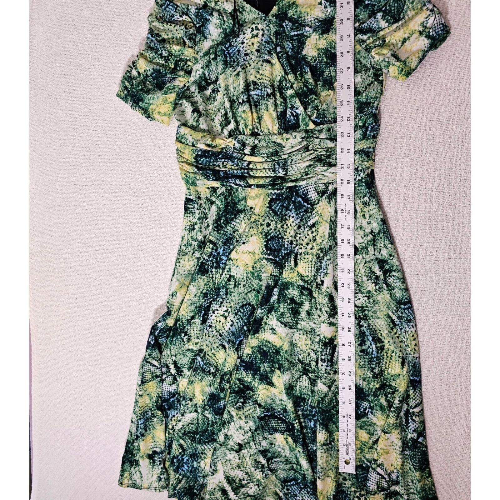 Vintage JULIAN TAYLOR GREEN MULTI PRINT STRETCH JERSEY SLEEVELESS DRESS SIZE 10 Back Zip Size L / US 10 / IT 46 - 5 Thumbnail