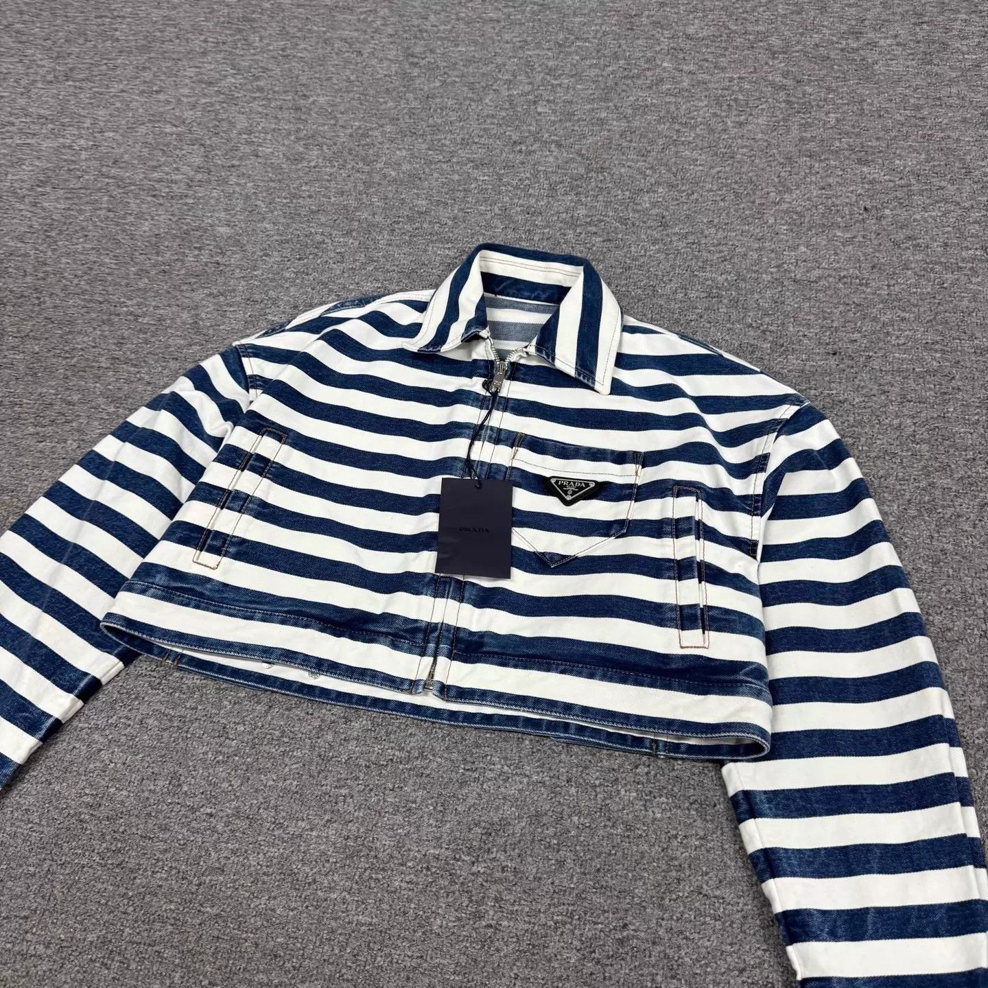 Prada Prada Blue-White Stripe Triangle Logo Short Jacket Size XS / US 0-2 / IT 36-38 - 3 Thumbnail