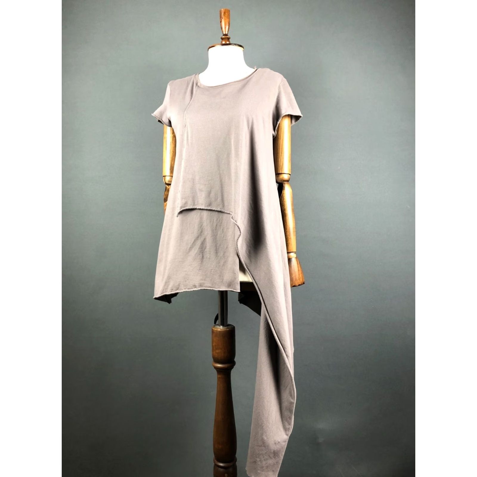 Vintage Studio B3 Women's Blouse Size EU 32/US 32 Brown Cotton Short Sleeve Layered Asymmetric Tourniquet? (Remove) Size XXS / US 00 / IT 34 - 2 Thumbnail
