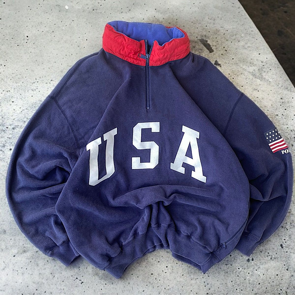 image of Polo Ralph Lauren x Vintage 90's Polo Sport By Ralph Laurent Usa 1/4 Zip Fleece Pullover in Navy (S