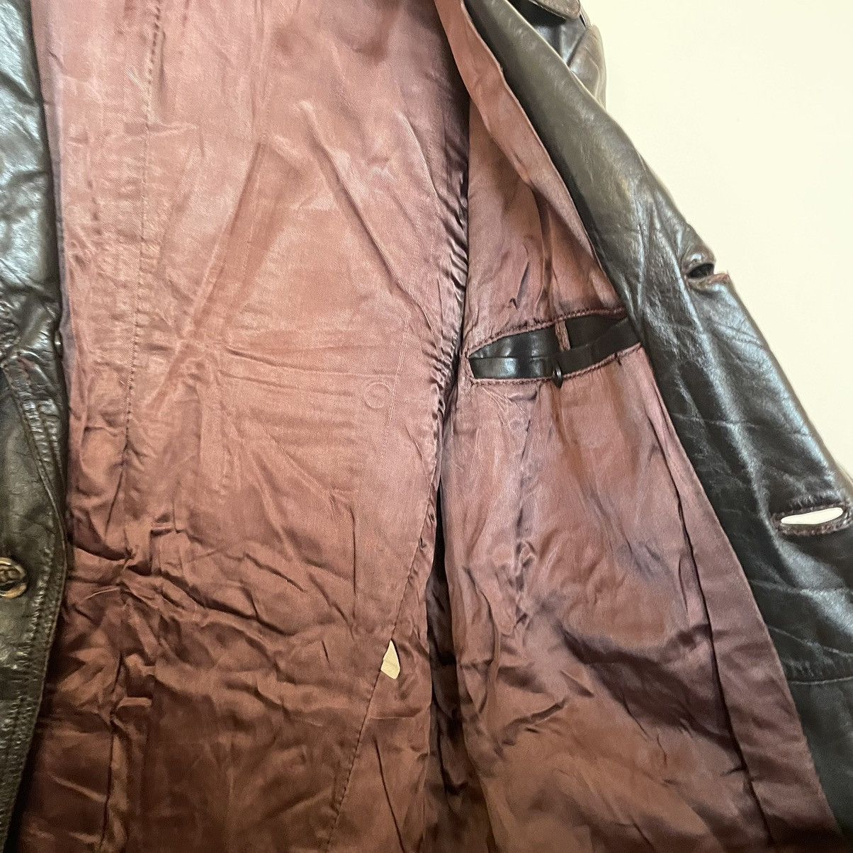 Vintage 90s Leather Fashion brown Breasted Oversized Coat jacket Size US L / EU 52-54 / 3 - 6 Thumbnail