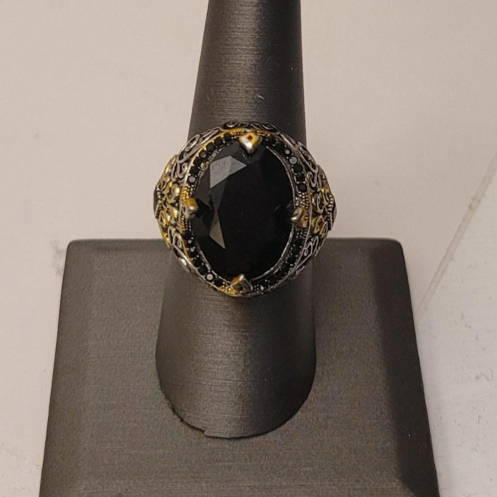 Designer Men's 925 Sterling Silver Black Diamond Handmade Ring Size ONE SIZE - 4 Thumbnail