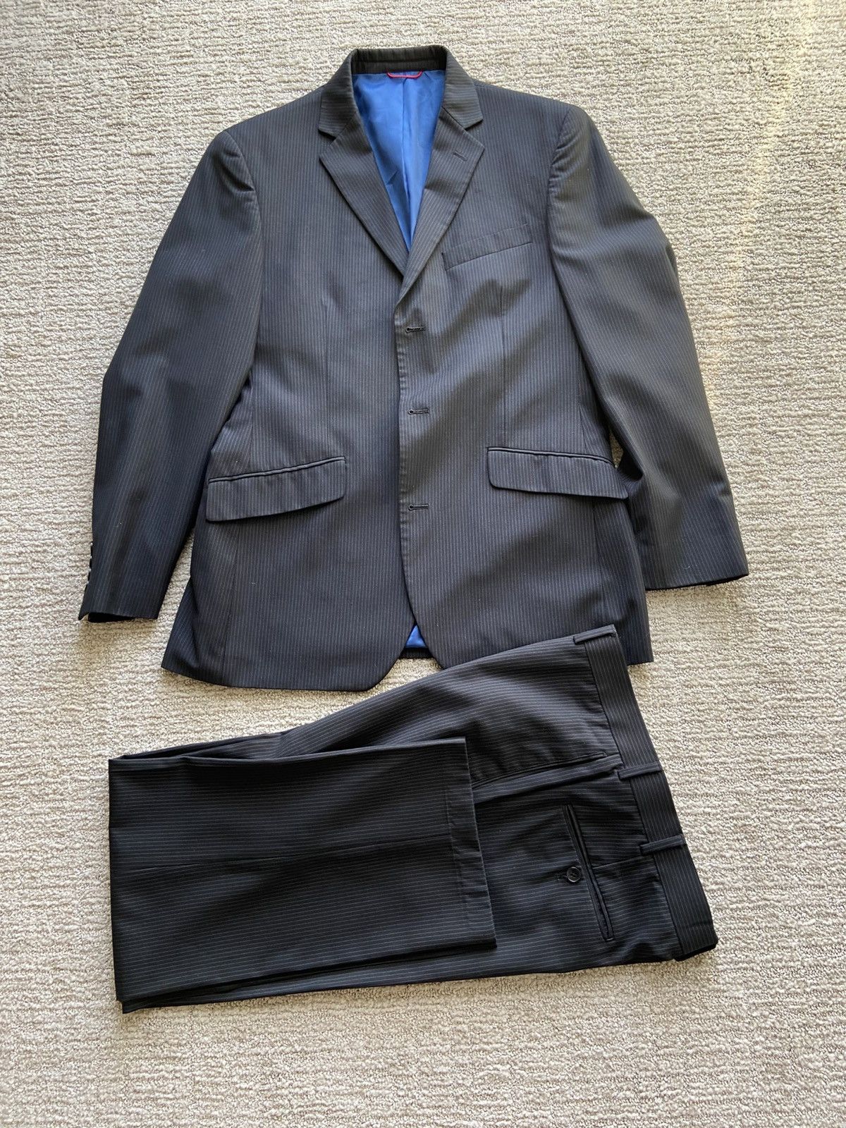 Billy London Black Pinstripe Suit Size 38R - 1 Thumbnail
