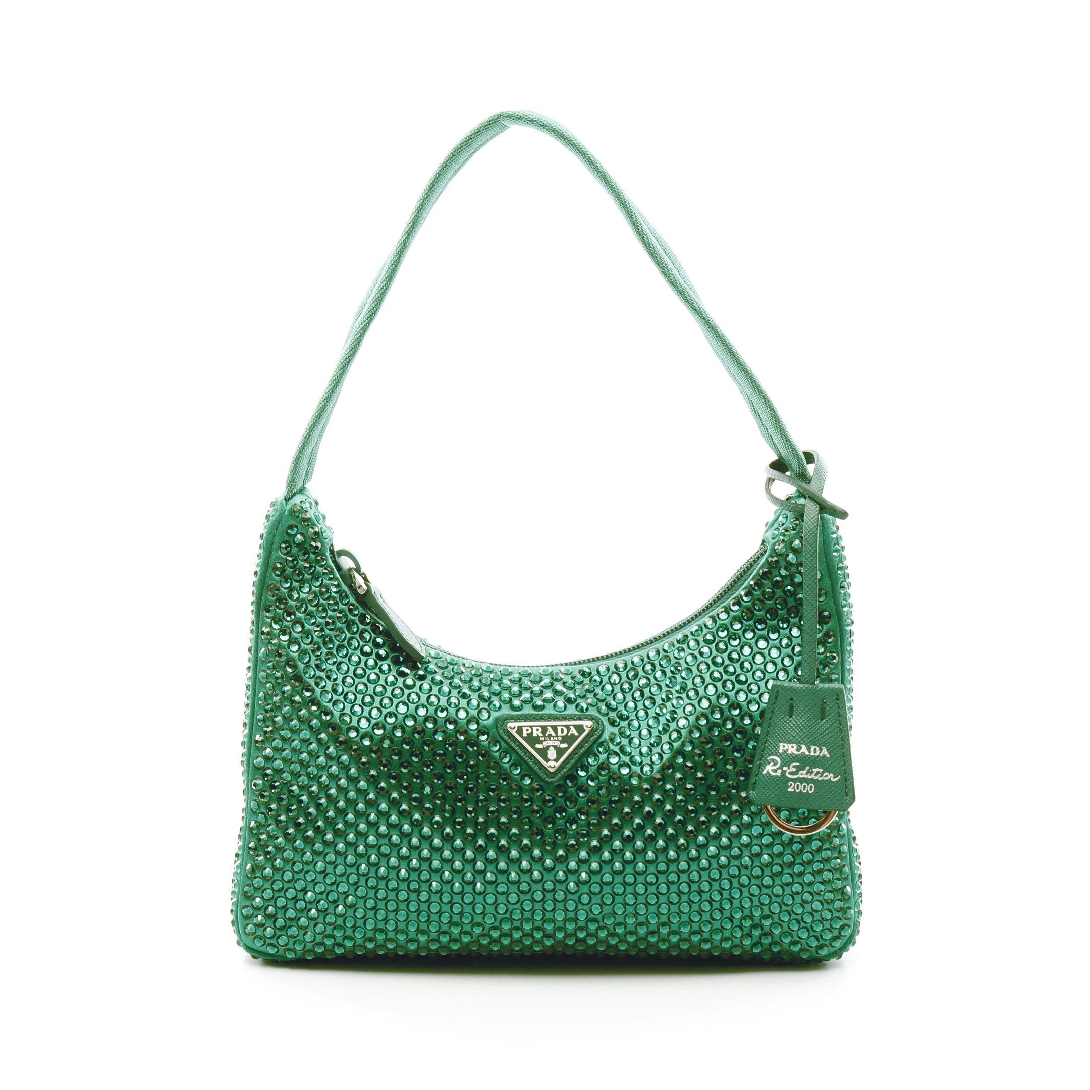 Prada Prada Re-Edition 2Awl Crystal Handbag Satin Green Size ONE SIZE - 1 Thumbnail