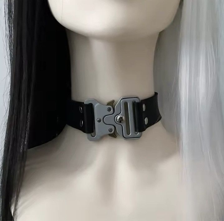 Leather × Metallica Punk Metal Stainless Steel Buckle Adjustable Choker Necklace Size ONE SIZE - 2 Thumbnail