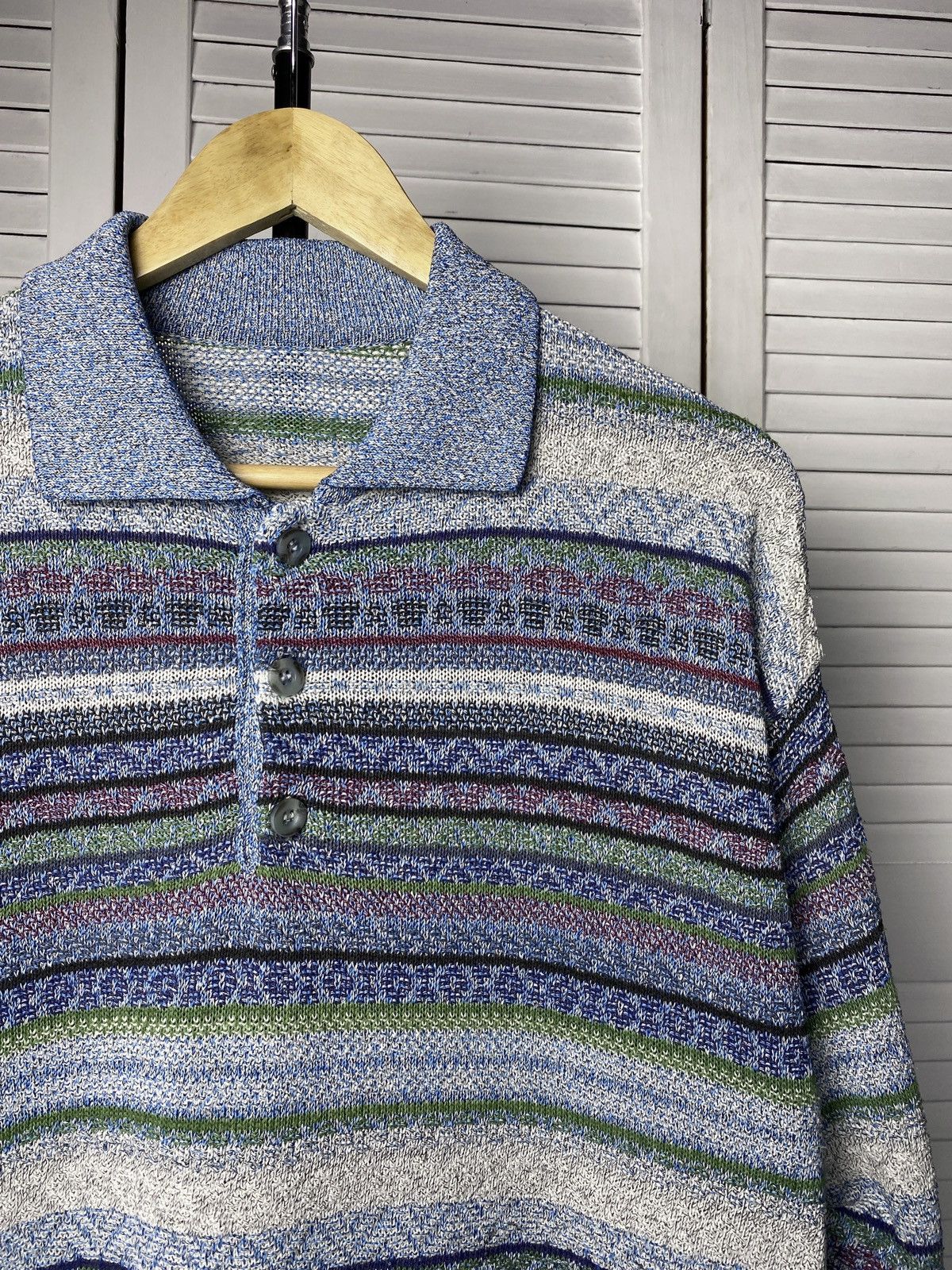 Coogi × Japanese Brand Vintage 80s Coogi Style Striped Knit Polo Neck Sweater Size US M / EU 48-50 / 2 - 6 Thumbnail