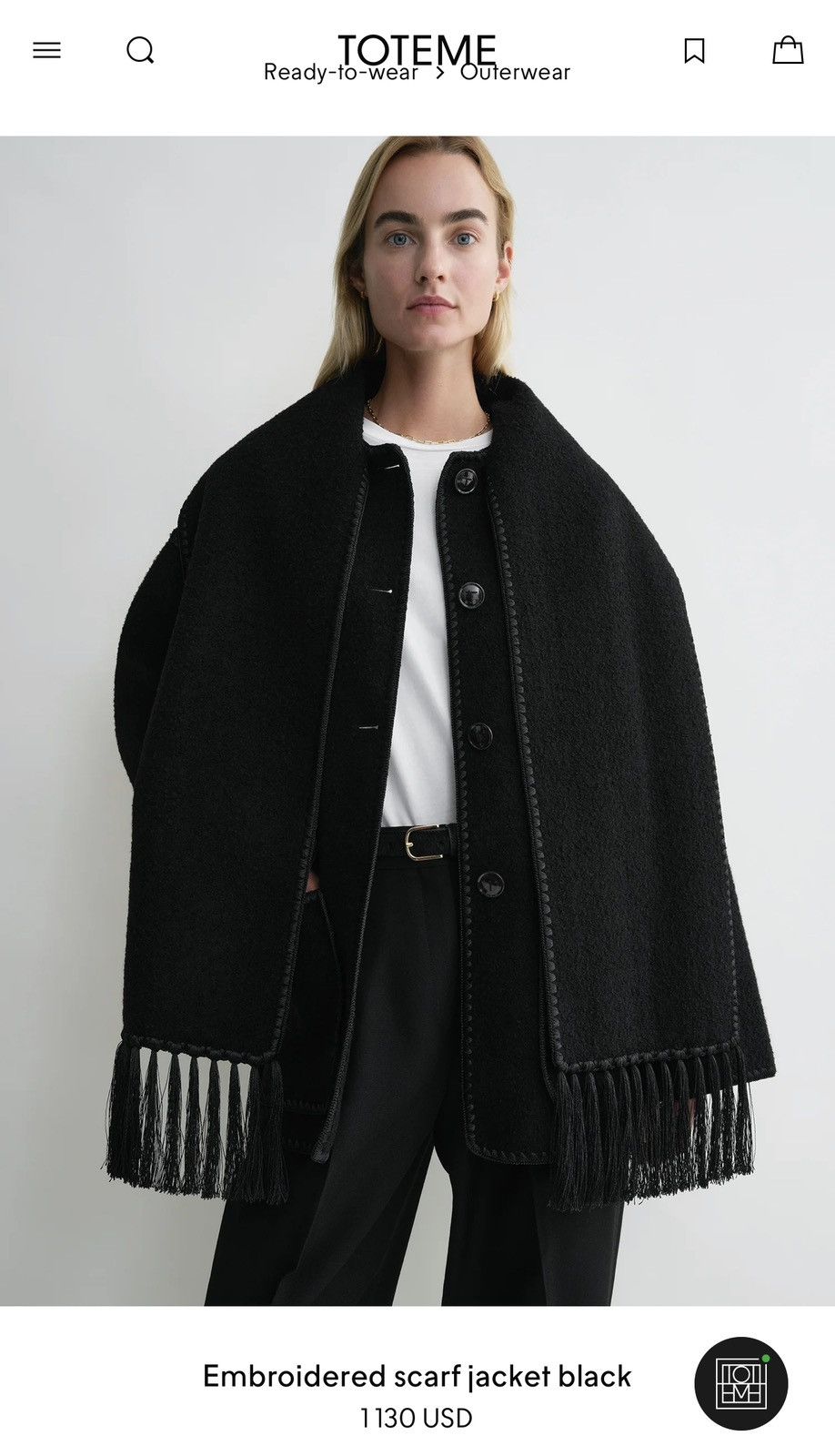 Designer × Toteme Toteme NWT avant garde wool blend embroidered scarf jacket Size XS / US 0-2 / IT 36-38 - 6 Thumbnail