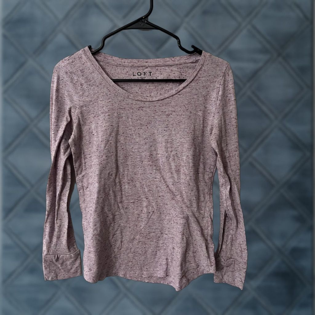 Ann Taylor VINTAGE Ann Taylor Loft Womens T-Shirt Crew Neck Long Sleeve Cotton Blend Purple Basic Fall Winter XS Women Size XS / US 0-2 / IT 36-38 - 1 Thumbnail