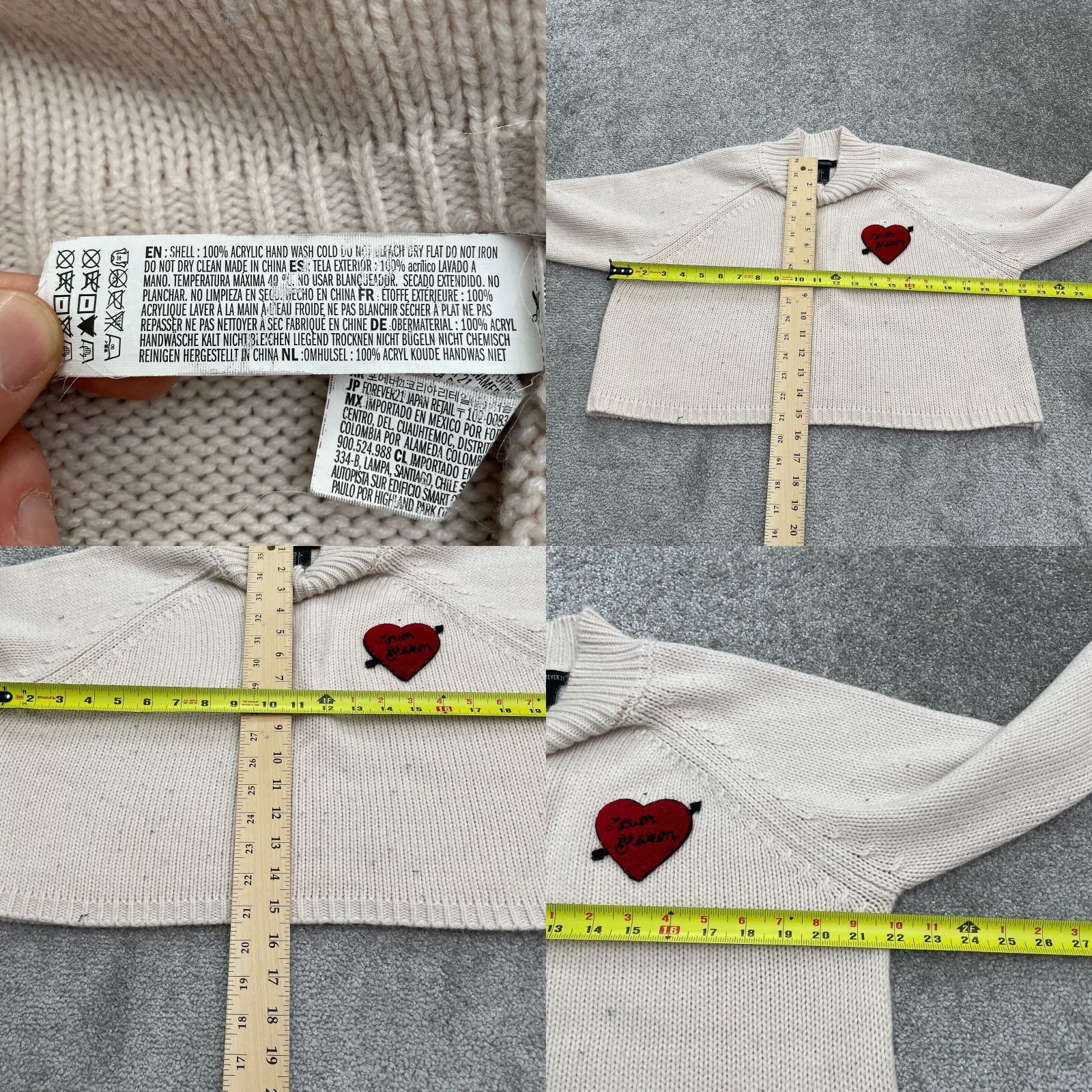 Forever 21 FOREVER 21 Sweater Women's Large Beige Heart Cropped Chunky-Knit Acrylic Pullover Size L / US 10 / IT 46 - 8 Thumbnail