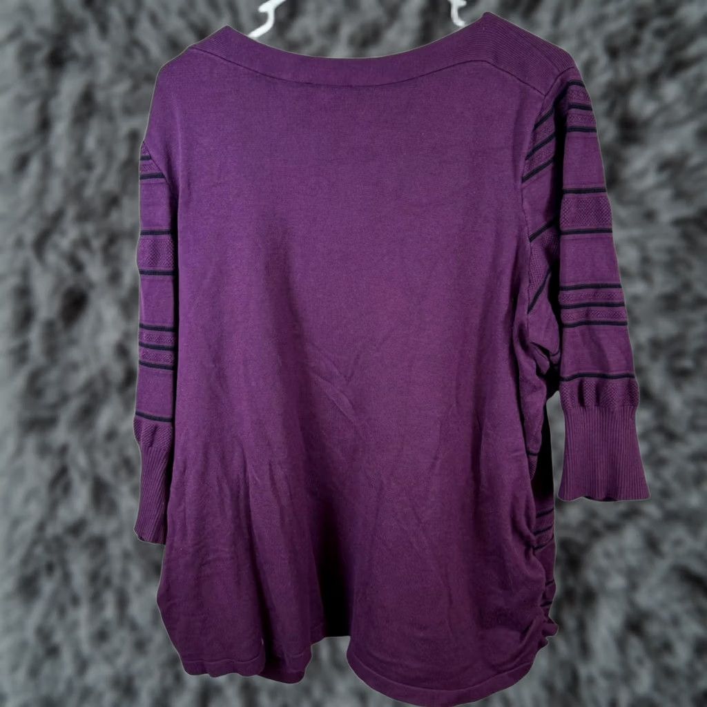 Vintage Lane Bryant Plus Plum Purple Long-Sleeve Pullover Top Size 26 Women Knit Striped Round Neck Buttonless VINTAGE No? Size 4XL / US 24-26 - 1 Thumbnail