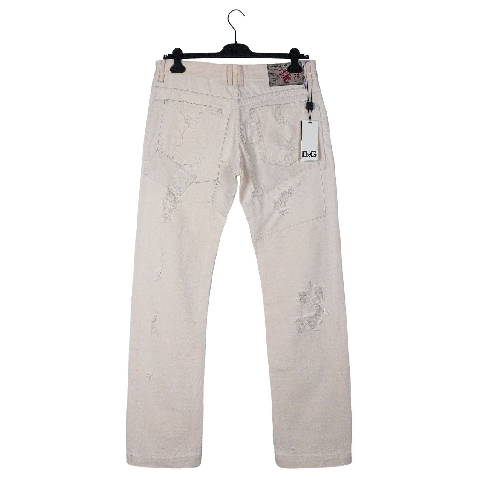 Dolce & Gabbana Dolce Gabbana White Distressed Patchwork Denim Pants Jeans Size US 33 - 2 Thumbnail