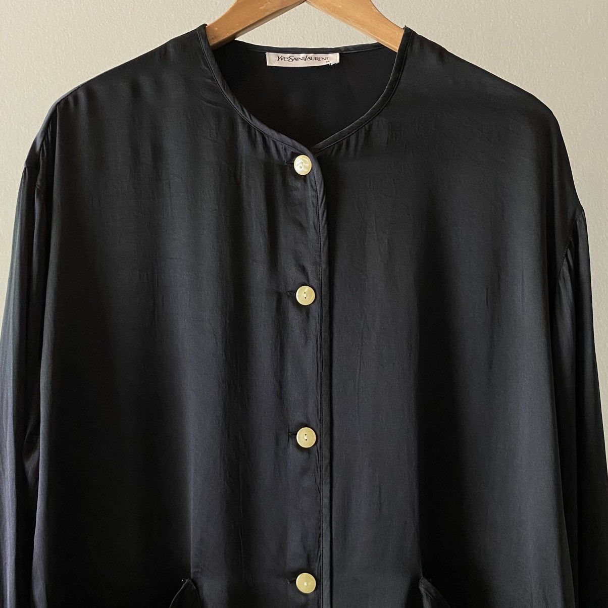 Yves Saint Laurent YVES SAINT LAURENT Black Pocket Shirt with White Buttons Size M / US 6-8 / IT 42-44 - 3 Thumbnail
